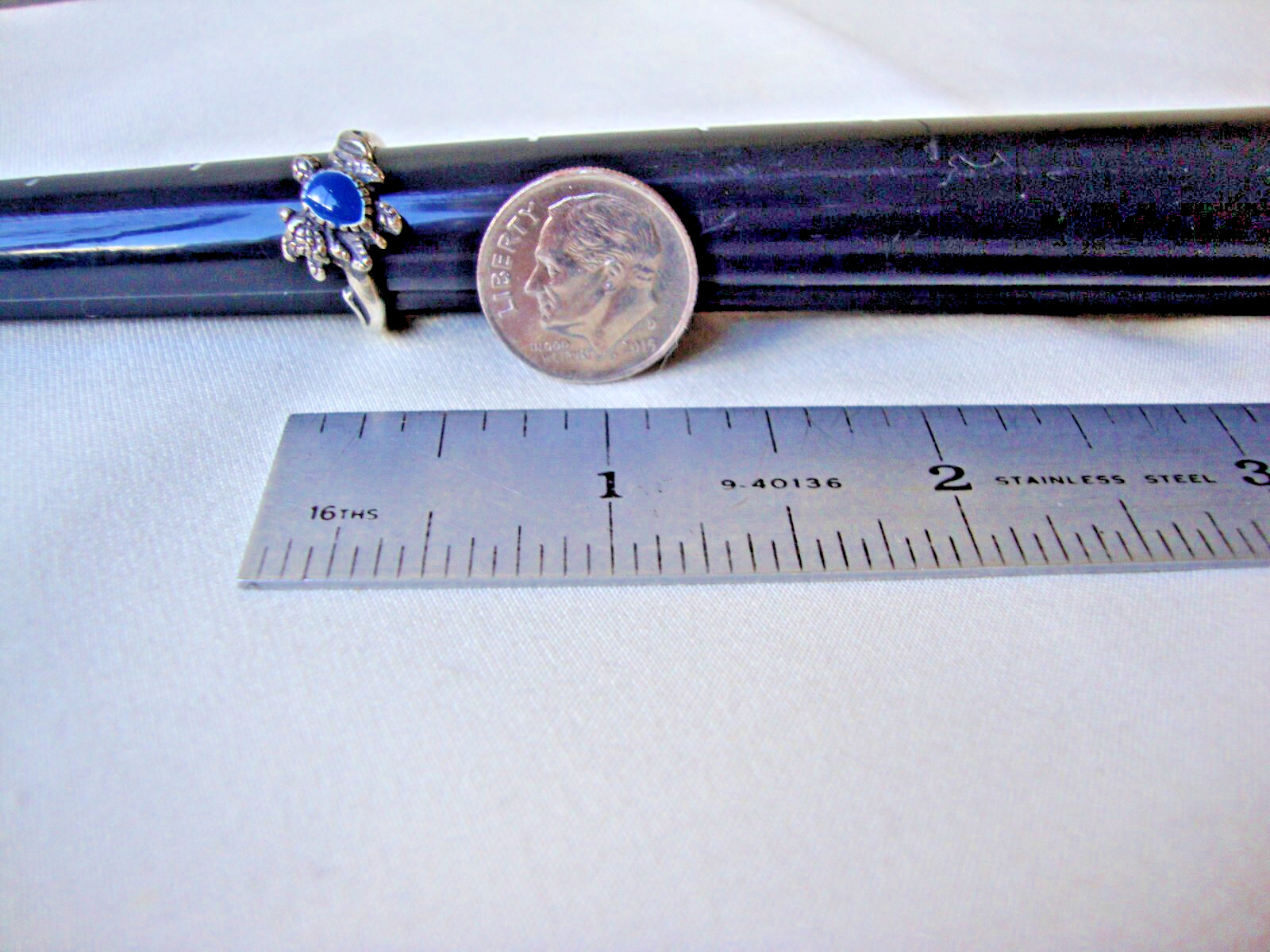 VINTAGE INLAID LAPIS TEARDROP MOTHER & BABY TURTLES SILVER STAMP 925 RING SZ 4