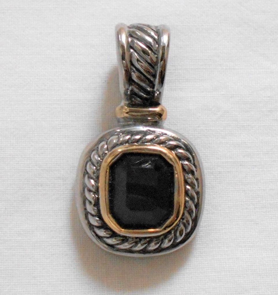 Vintage Black Onyx Silver Tone Slider Pendant Necklace 18″