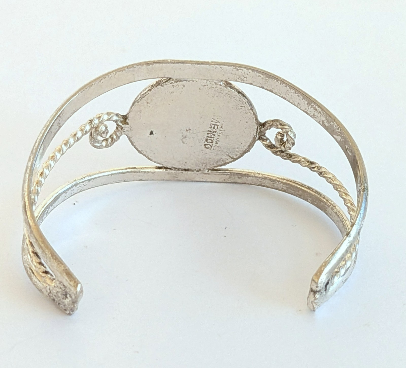 Sweet Alpaca Mexico MOP Inlaid Pink Enamel Childs Silver Cuff Bracelet