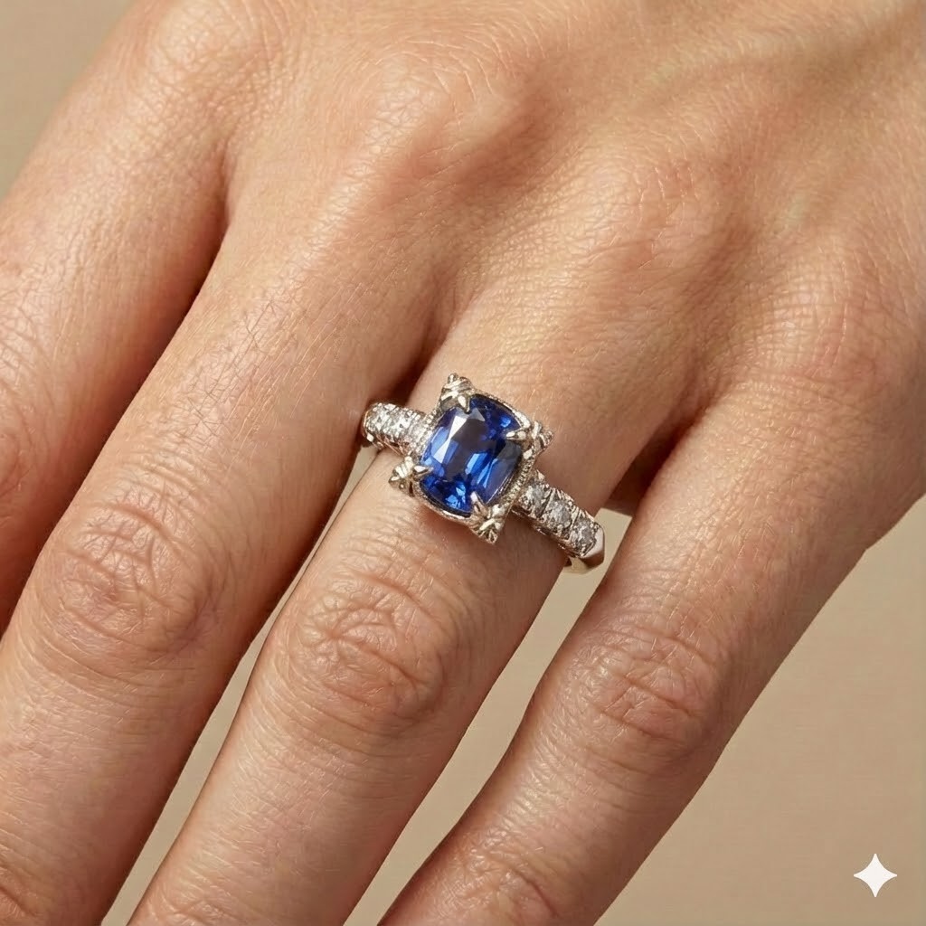 Vintage 14k White Gold Engagement Ring 1.52ct Natural Untreated Blue Sapphire