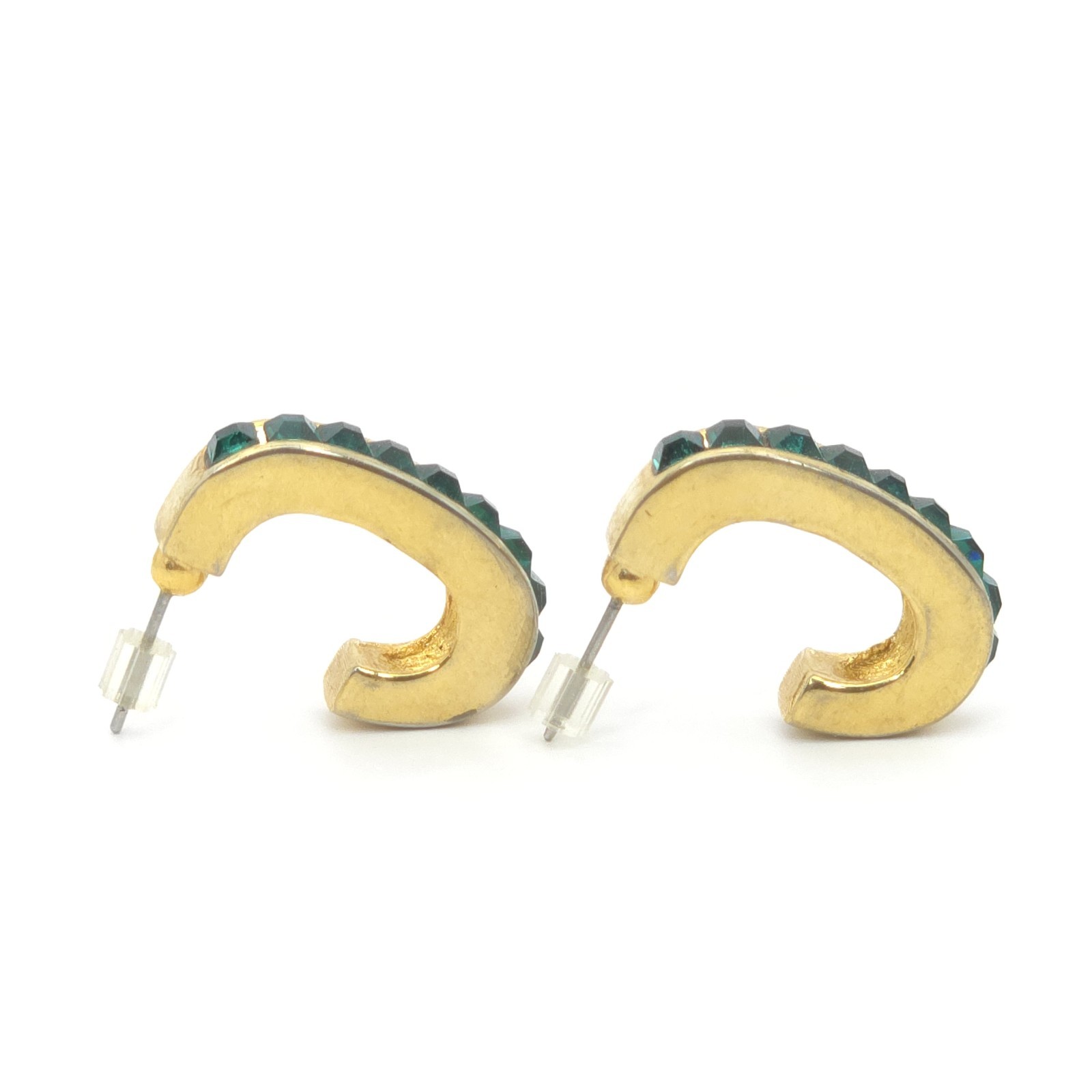 Carolee Vintage Emerald green 1/ 2hoop earrings, gold toned, almost 1″ 6mm wide