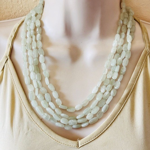 Green Beryl Necklace VtG Genuine Beaded multi strand Natural nugget beads 36″