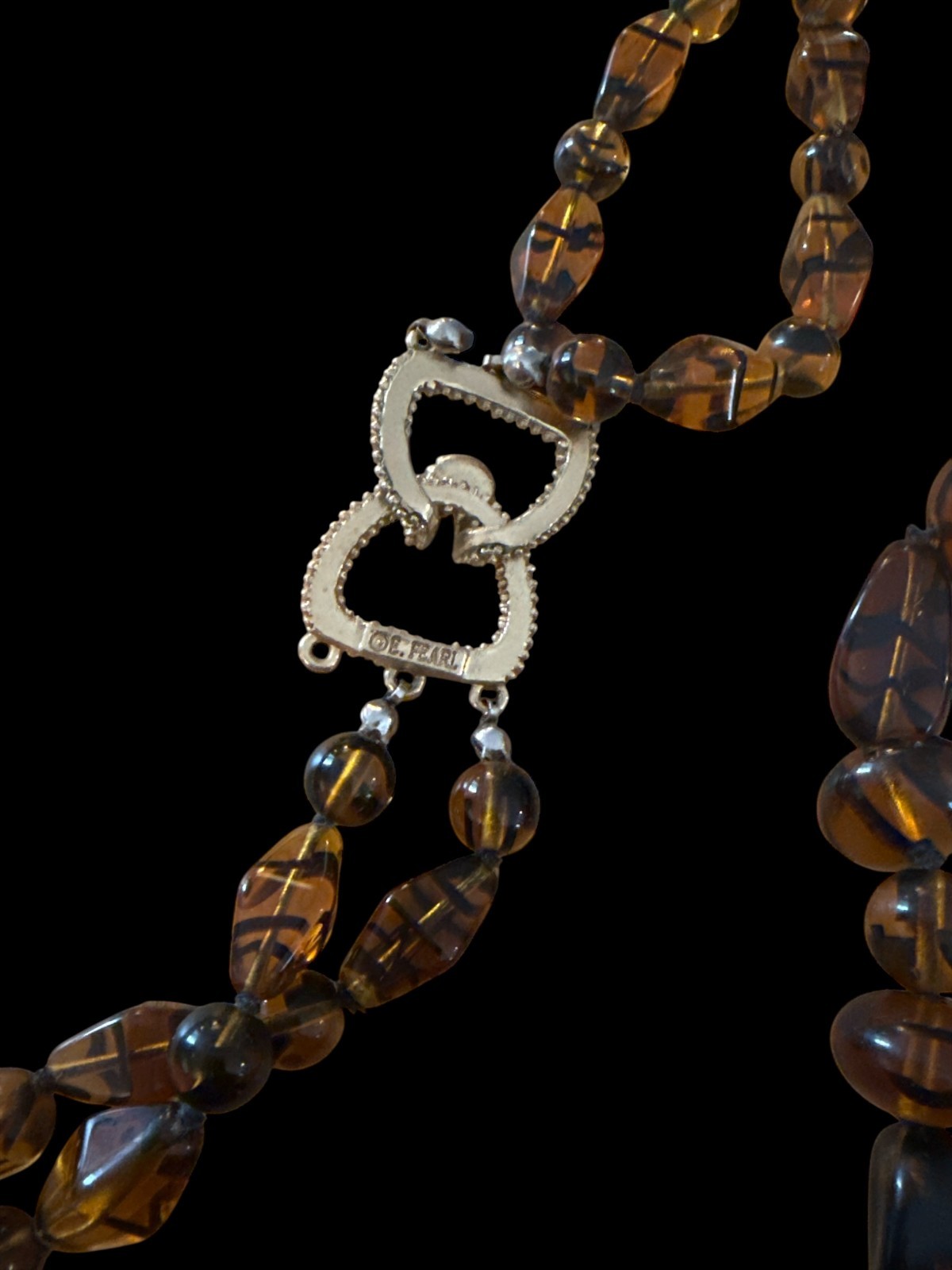ERWIN PEARL Gold Tone Hand Knot Faux Tortoise Glass Bead Necklace Multi Strand