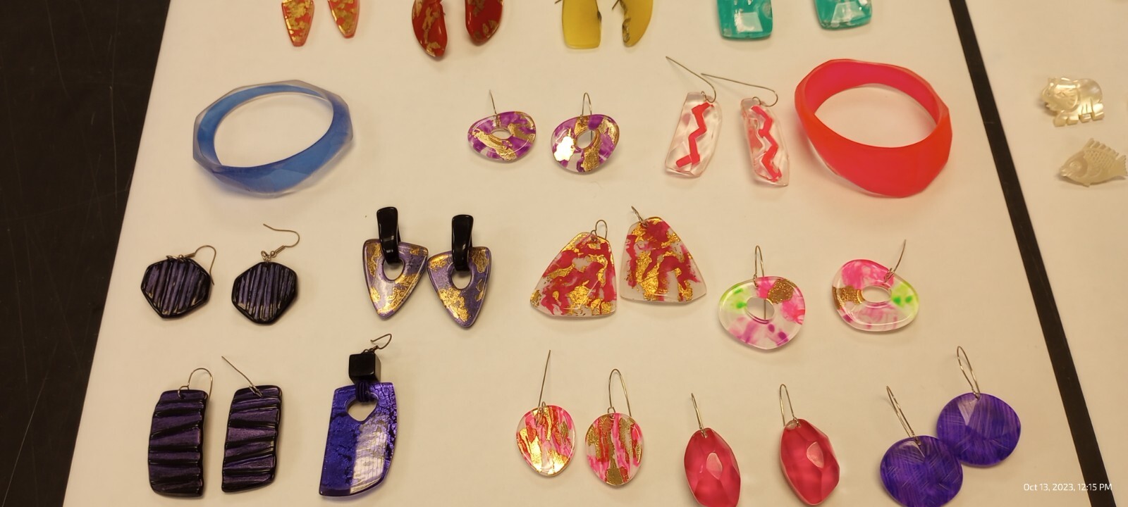 Retro 1980’s Lucite Earrings Orange Red Purple Neon pink Gold Handmade Costume