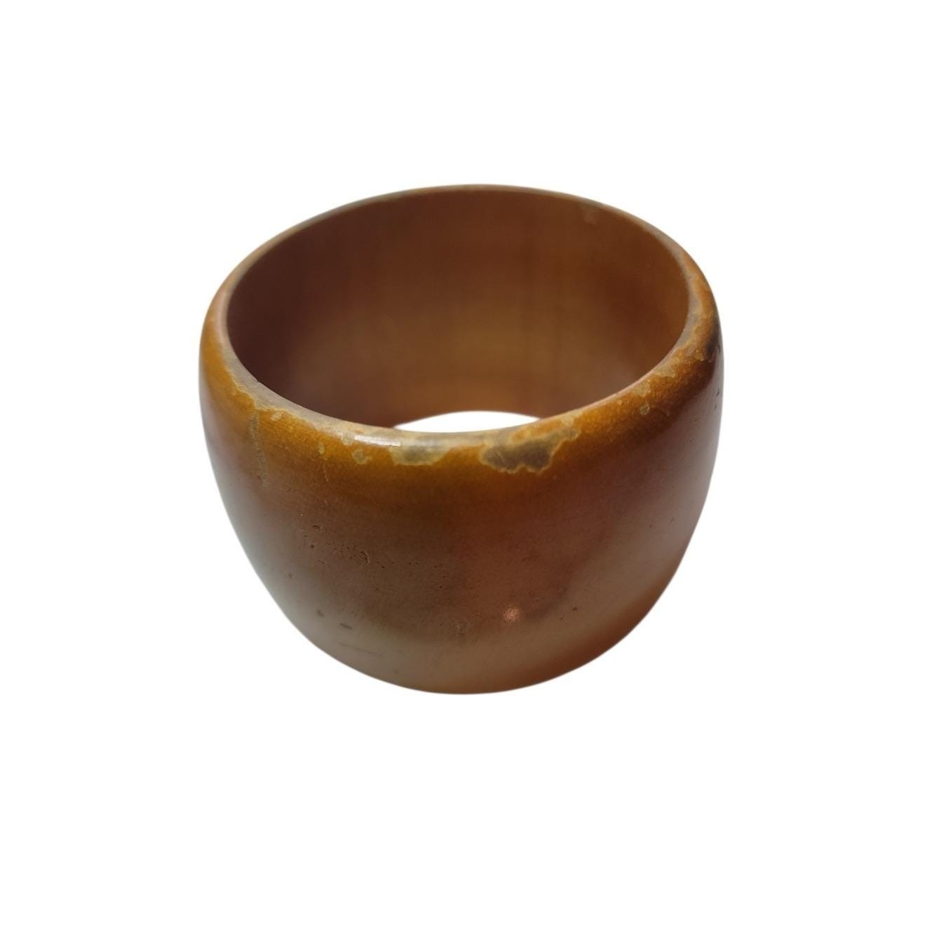Vintage Wide Wooden Bangle Bracelet Brown Chunky Boho Statement Cuff Size 7