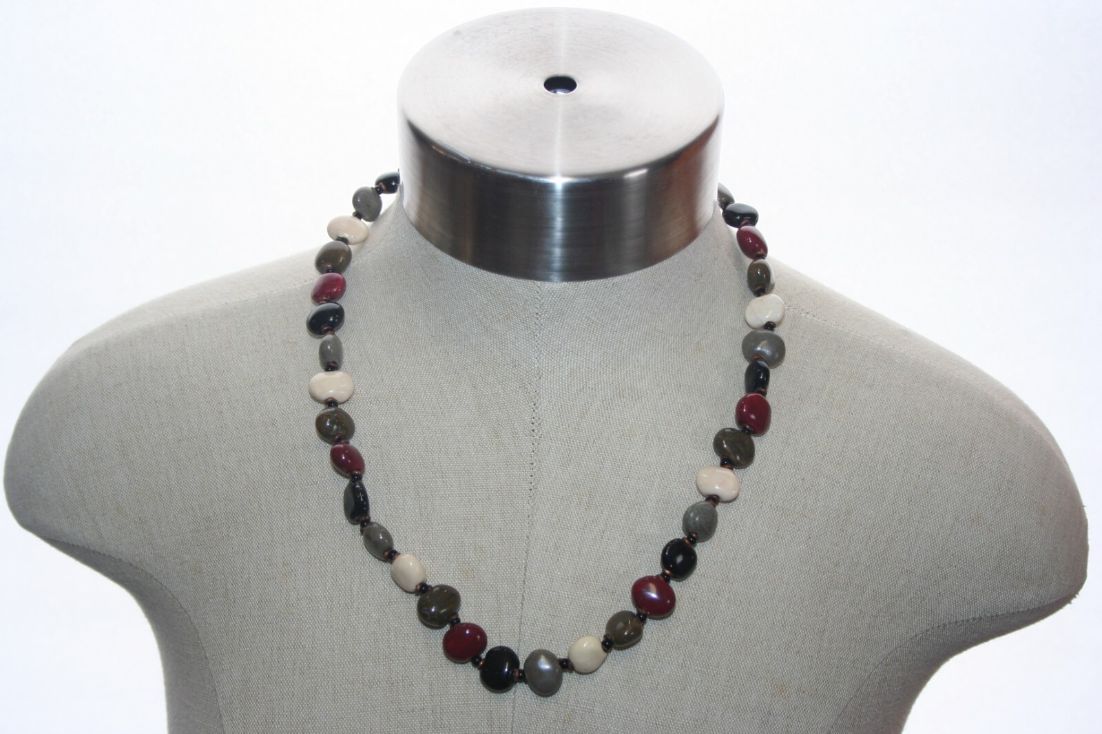 Matinee Length Necklace Polished Multicolored Semi-Precious Stone Copper Spacers