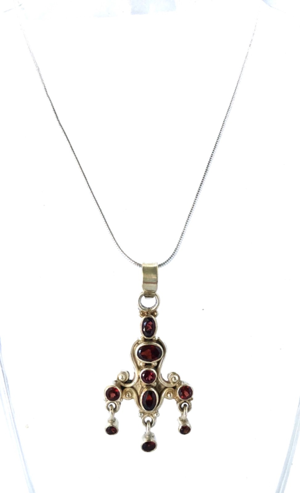 Vintage Garnet 925 Silver Pendant Necklace