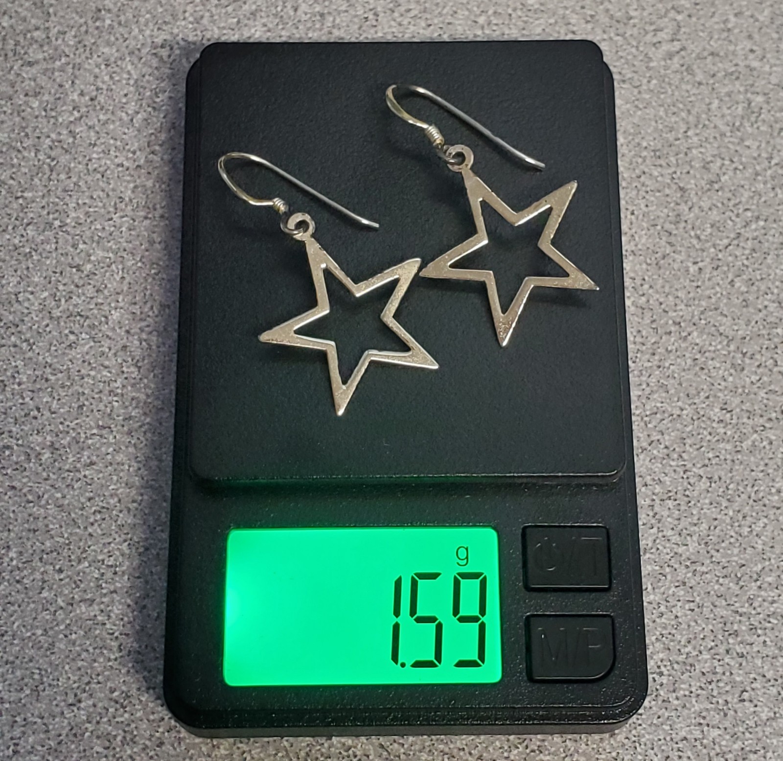 VTG 925 Star Dangle Earrings 1.5in Drop Sterling Silver 1.59g Celestial Estate