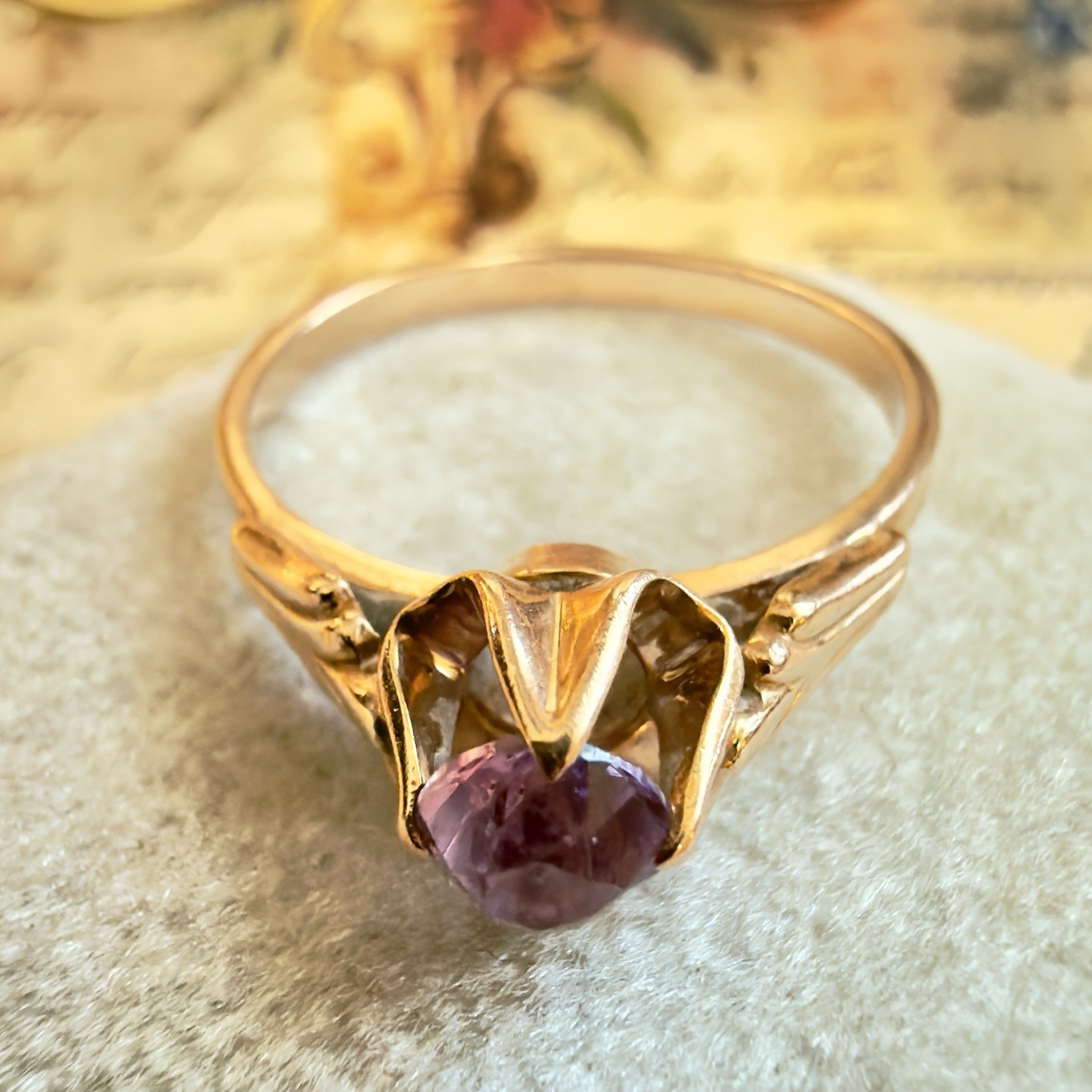 Size 9 – 14K 583 Rose Gold Gemstone Ring -Vintage East European USSR Era -#1898