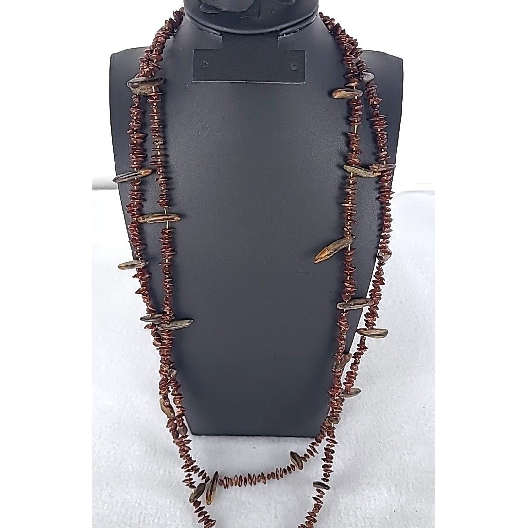 Vintage Beaded Necklace Stone Brown Earthy Boho 60″