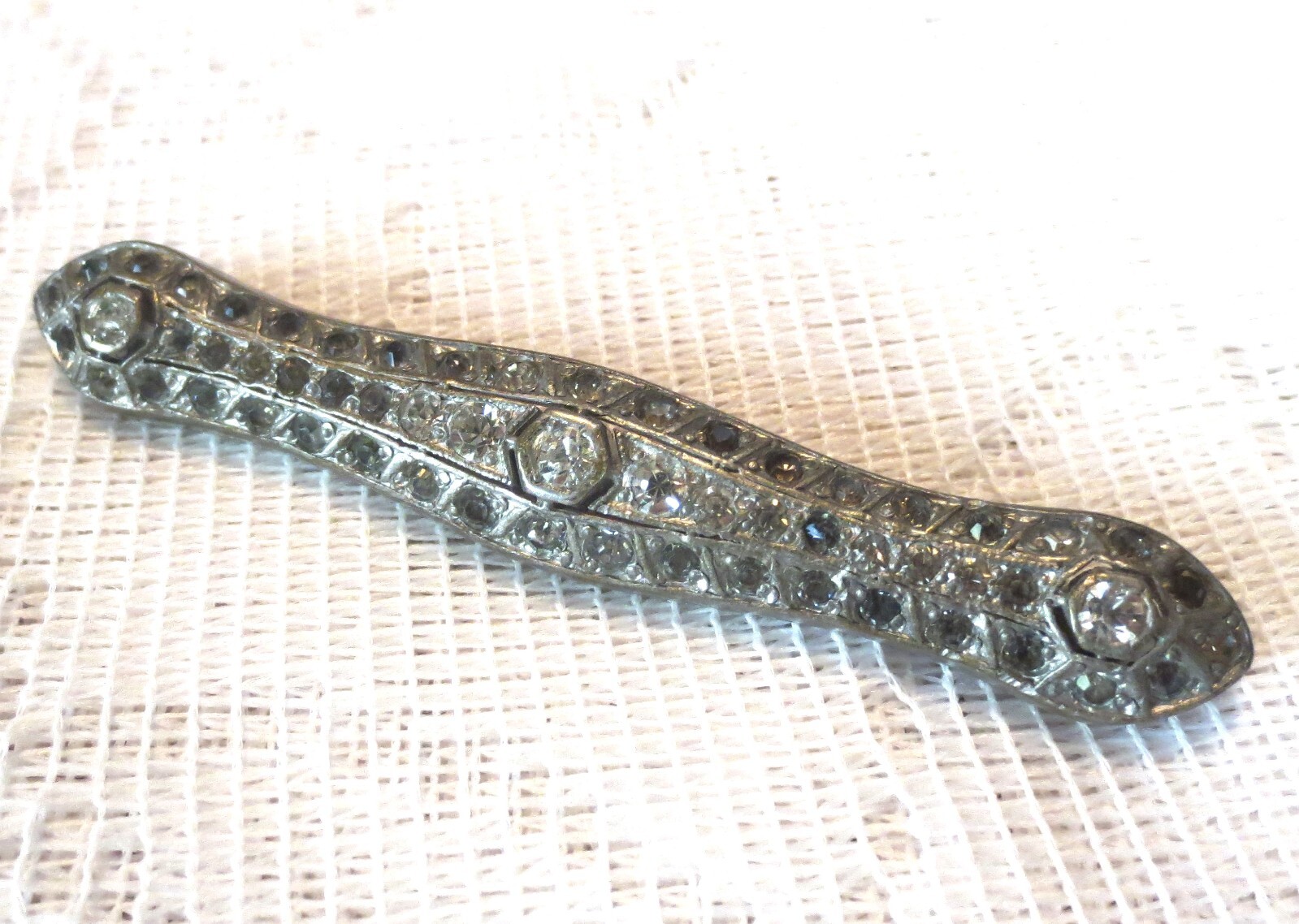 RHINESTONE BROOCH 1910’s EDWARDIAN with 57 Stones Antique Silverite 13 FISHSON