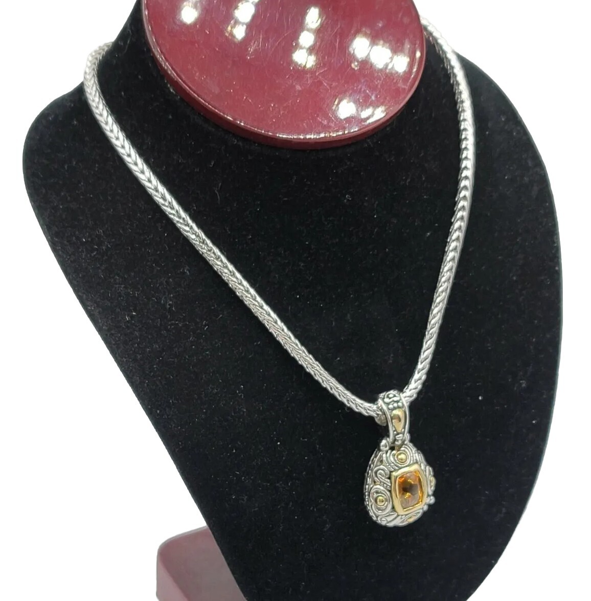 Vtg Choker Pendant Necklace Citrine Cubic Zirconia Medieval Fashion Jewelry