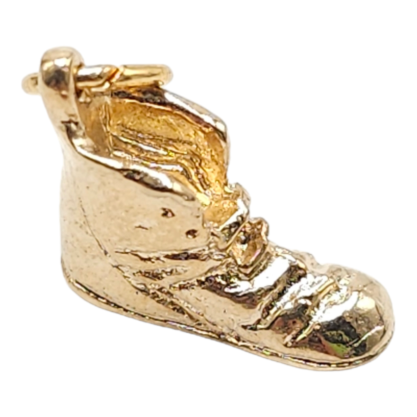 Hammered Boot Booties Dangle Drop Charm Gold Tone Plated Vintage