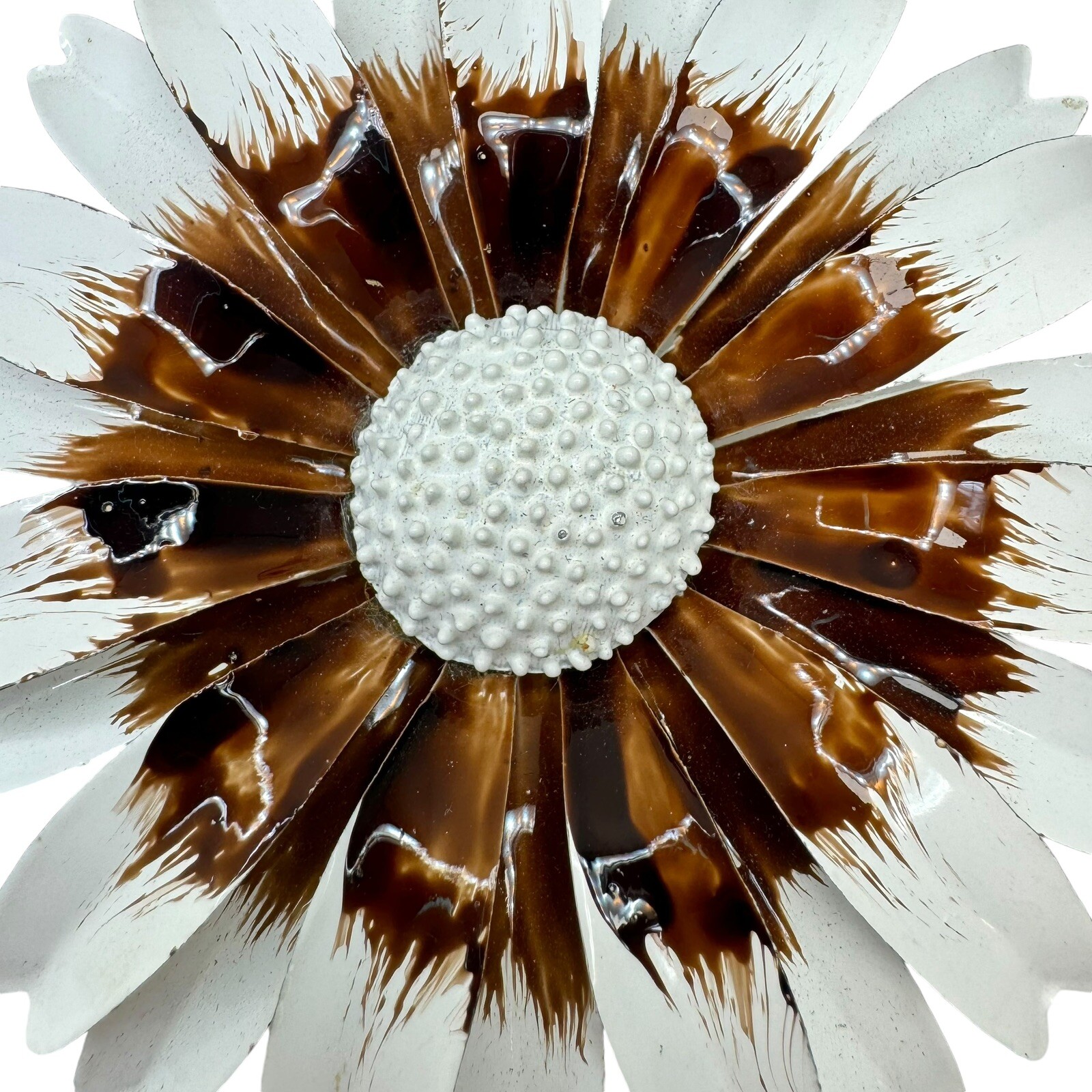 Vtg Metal Enamel Daisy Flower Brooch Pins White Brown and Triple Red White