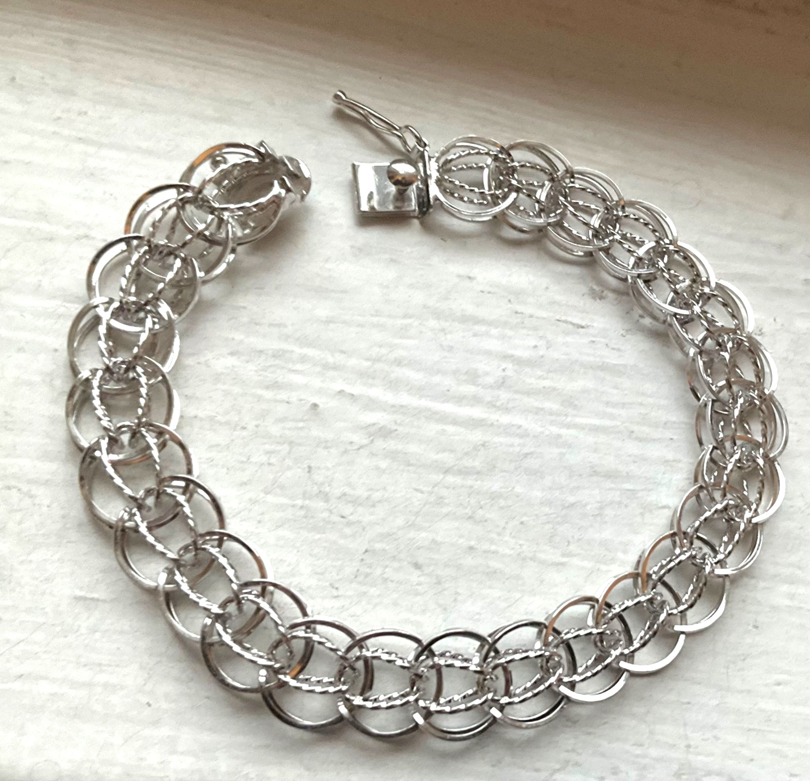 Vintage DYNASTY USA SILVER Starter CHARM BRACELET Estate 7 1/2” Wearable