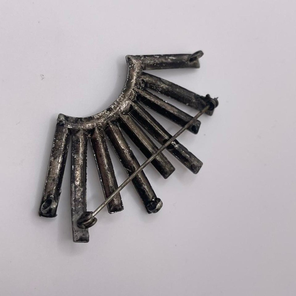 Antique Art Deco Pin Brooch circa 1920s Fan Shape Diamanté Old Hollywood