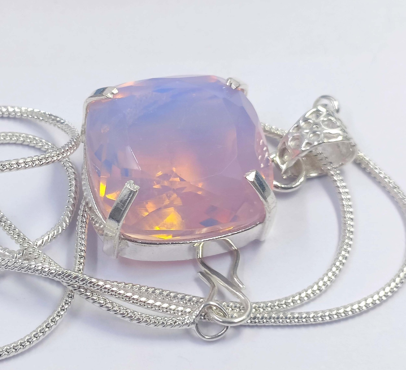 73.0 Ct Natural Pink Opal Certified Cushion Shape 925 Solid Silver Pendant 6AGY