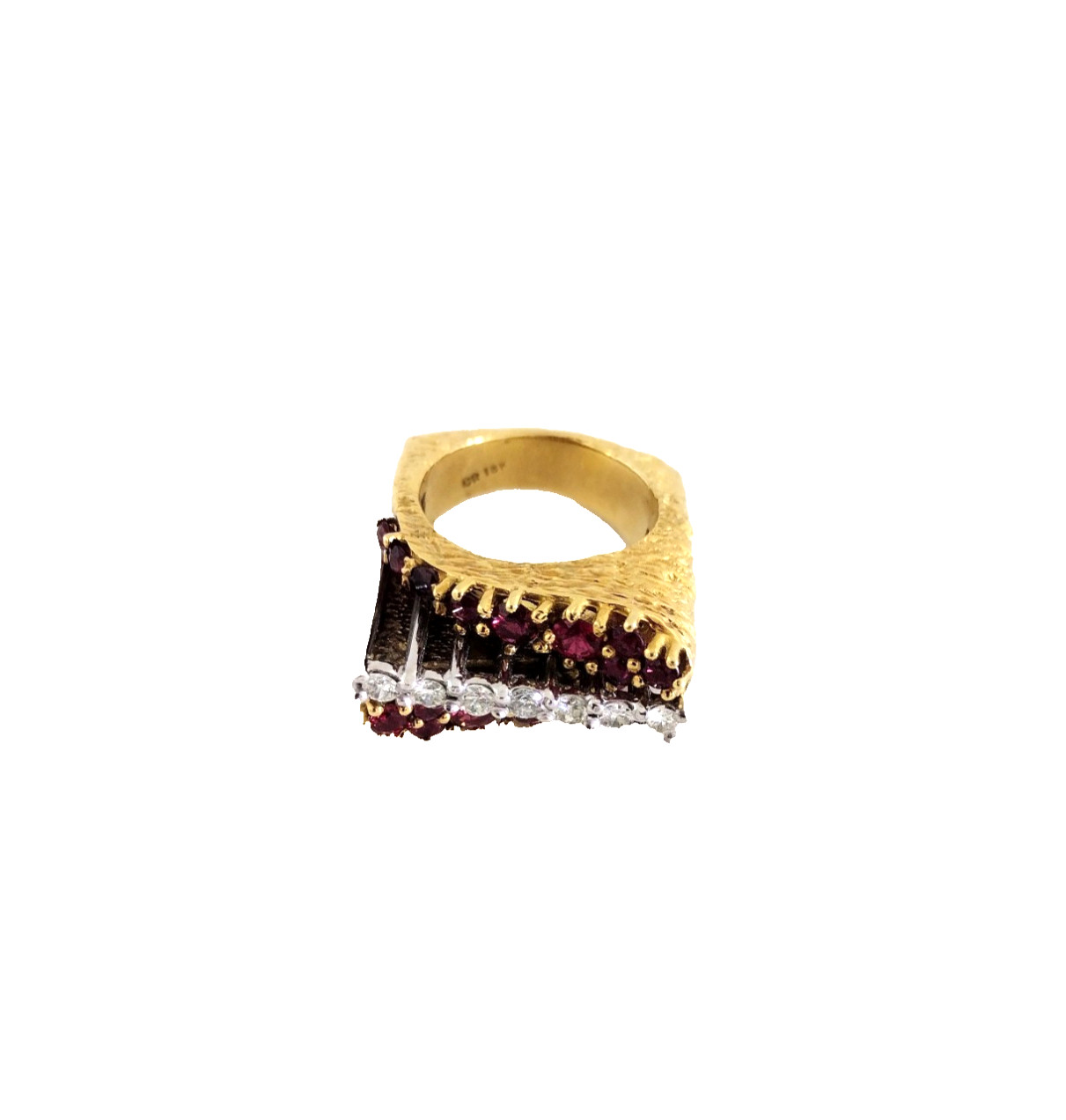 Modernist Ring With Rubies And Diamonds In 18k Yellow Gold