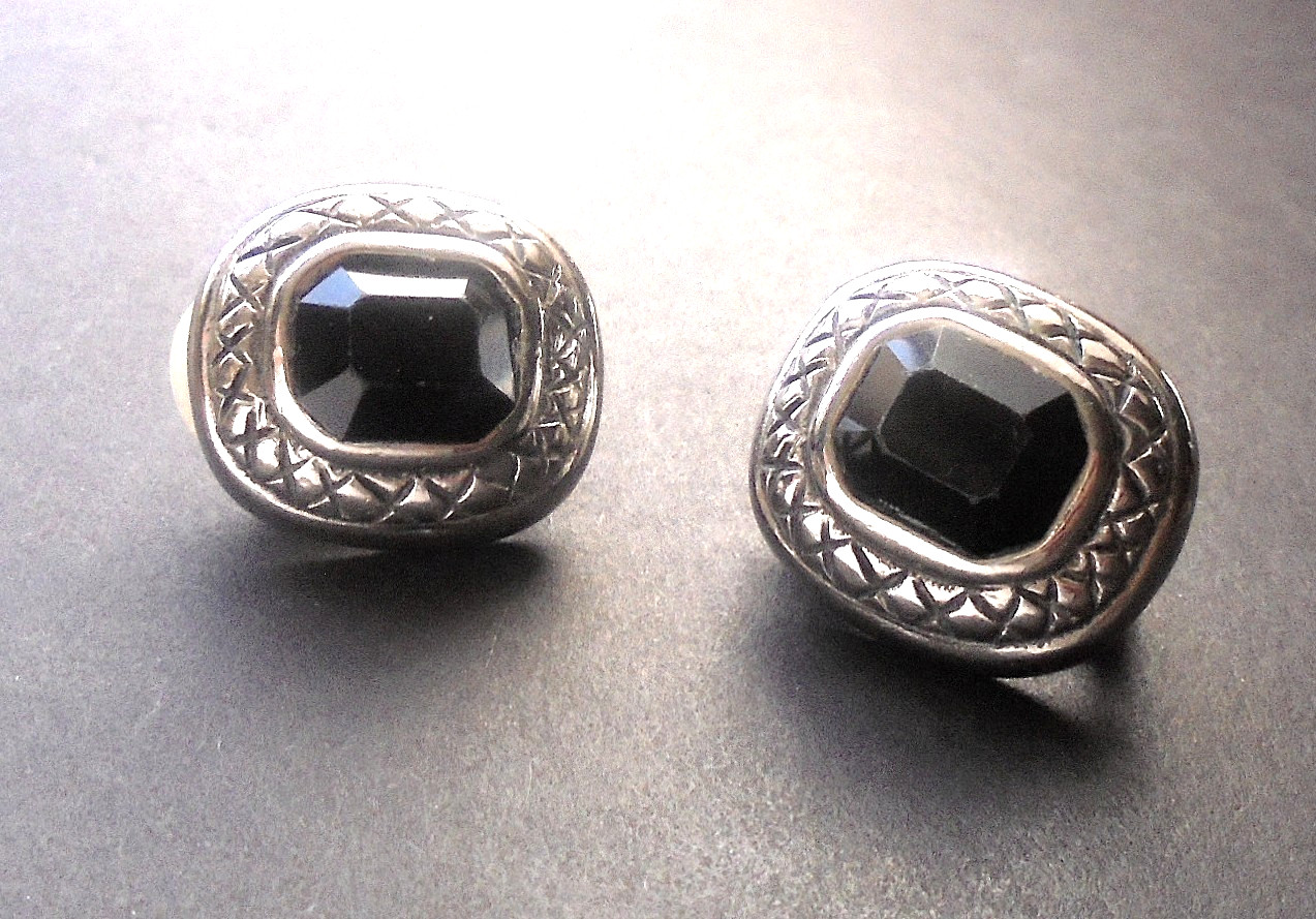 Vintage Gay Boyer Black Glass and Silver Tone Earrings