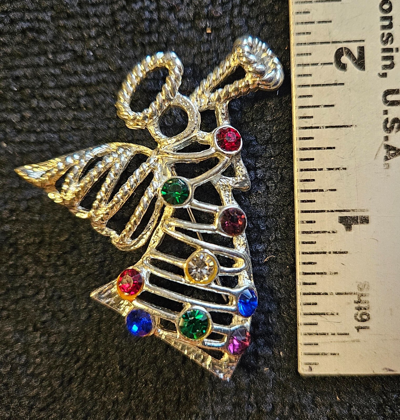 Beautiful ANGEL BROOCH Silver Plated Rhinestone Holiday Religious