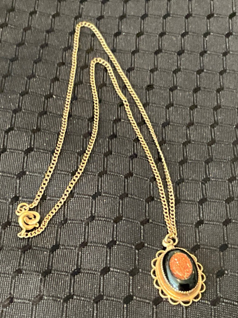 Vtg. 1950’s AMCO 14k Gold Filled Necklace (15”),And Goldstone Pendant (unmarked)