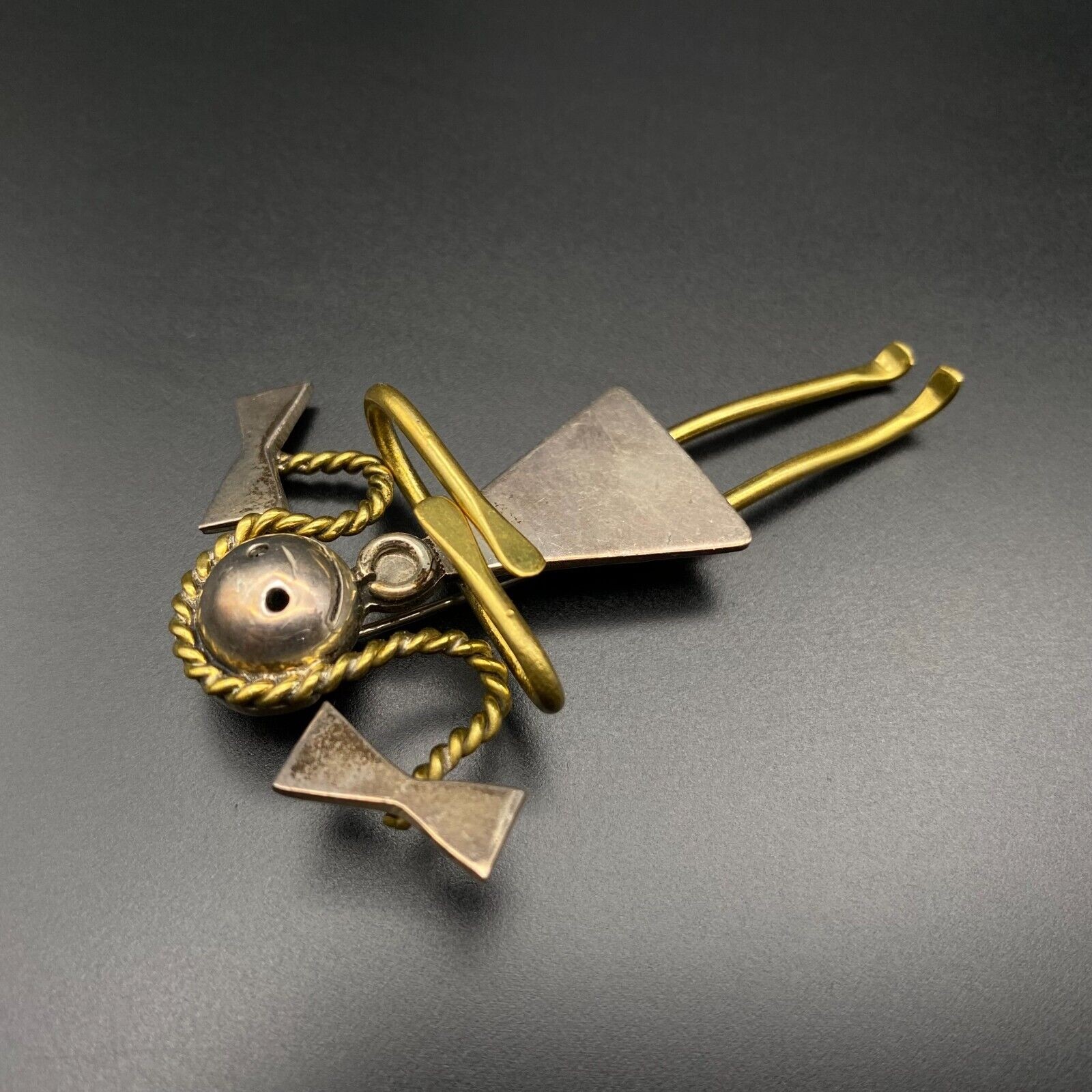 Vintage Mexico Girl Bow Knot Mixed Metal Sterling Silver Brass Pin Brooch