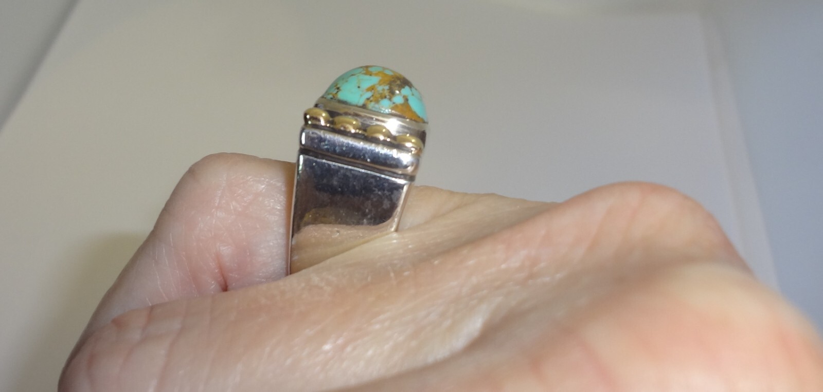 DIAN MALOUF 14K Yellow Gold Sterling Silver Turquoise Ring Size 5.25