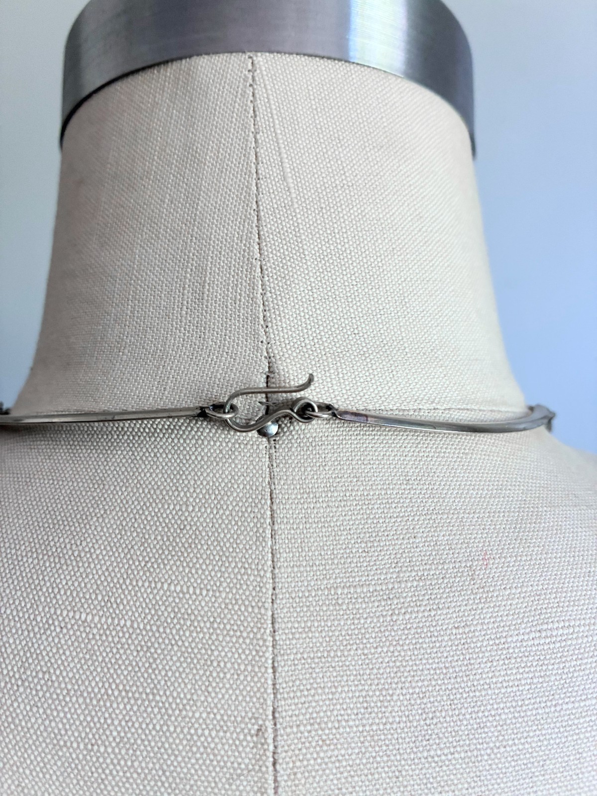 Vintage Alpaca Silver Necklace Choker Inlay Abalone Mexico Stamped 17″ Clasp