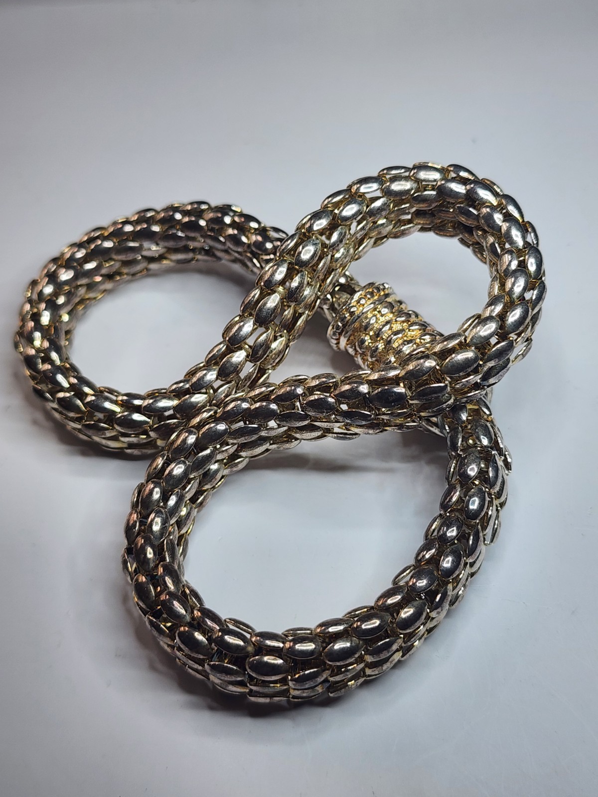 Vintage Popcorn Mesh Snake Scale Chain Necklace 17” Magnetic Front Clasp Read