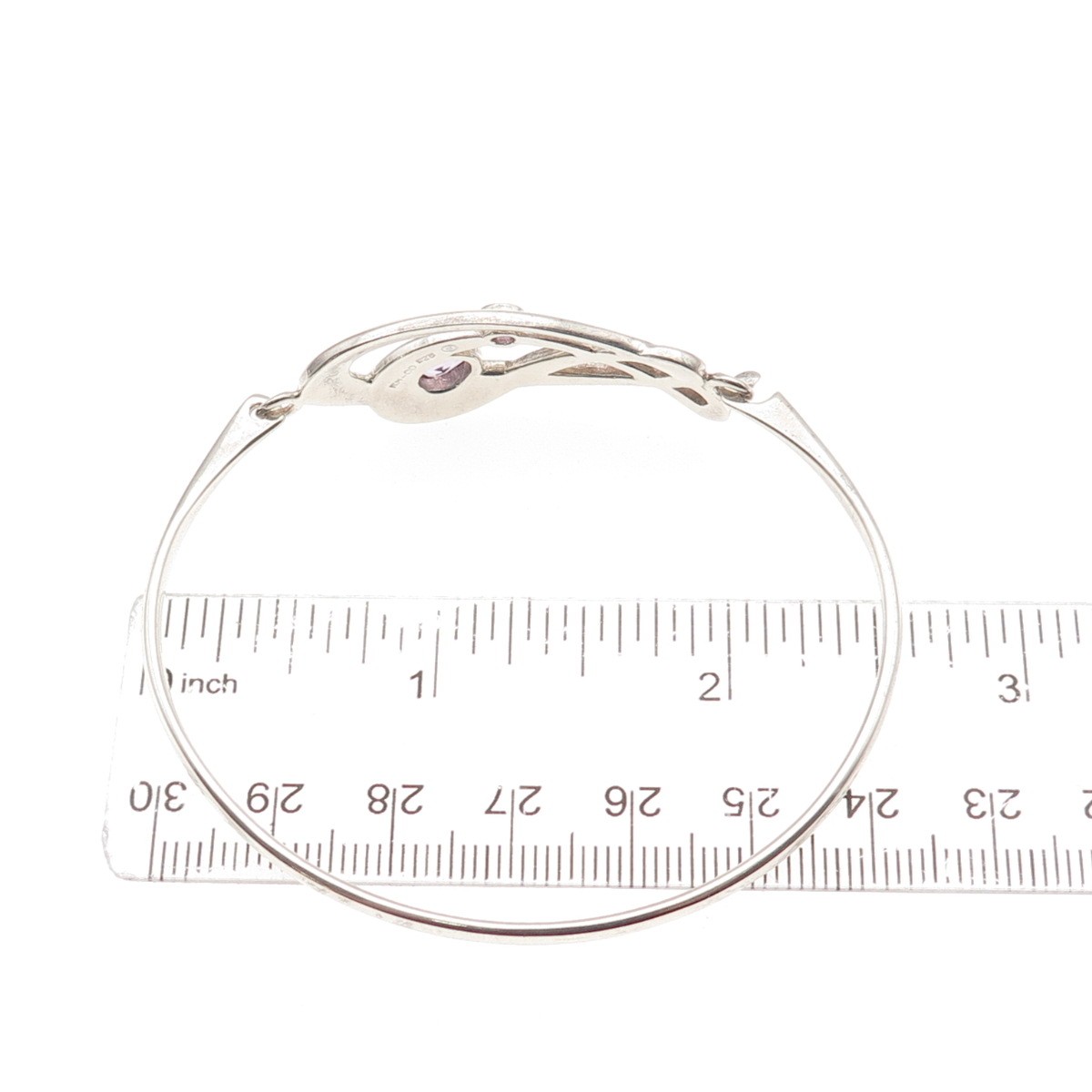 KIT HEATH Sterling Vintage 1990 Real Amethyst Modernist Bangle Bracelet 6.75″