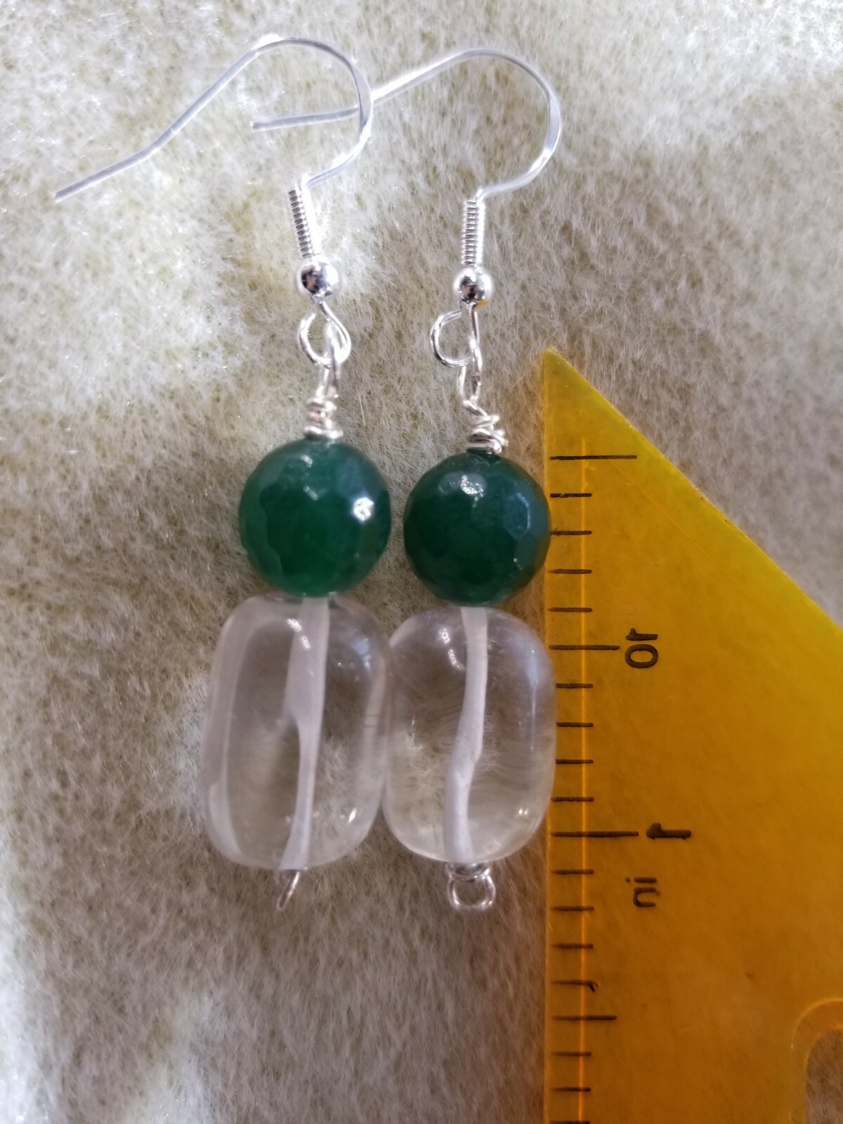 QUARTZ “Pool Of Lights” and Green GEMSTONE Earrings, 925 wires
