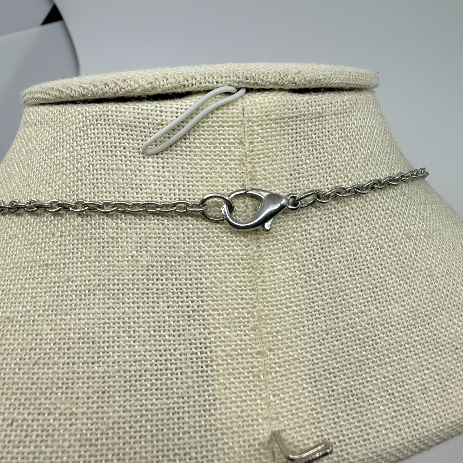 Vintage Silver Tone Black Geometric Lozenge Bead Necklace Textured Link Retro