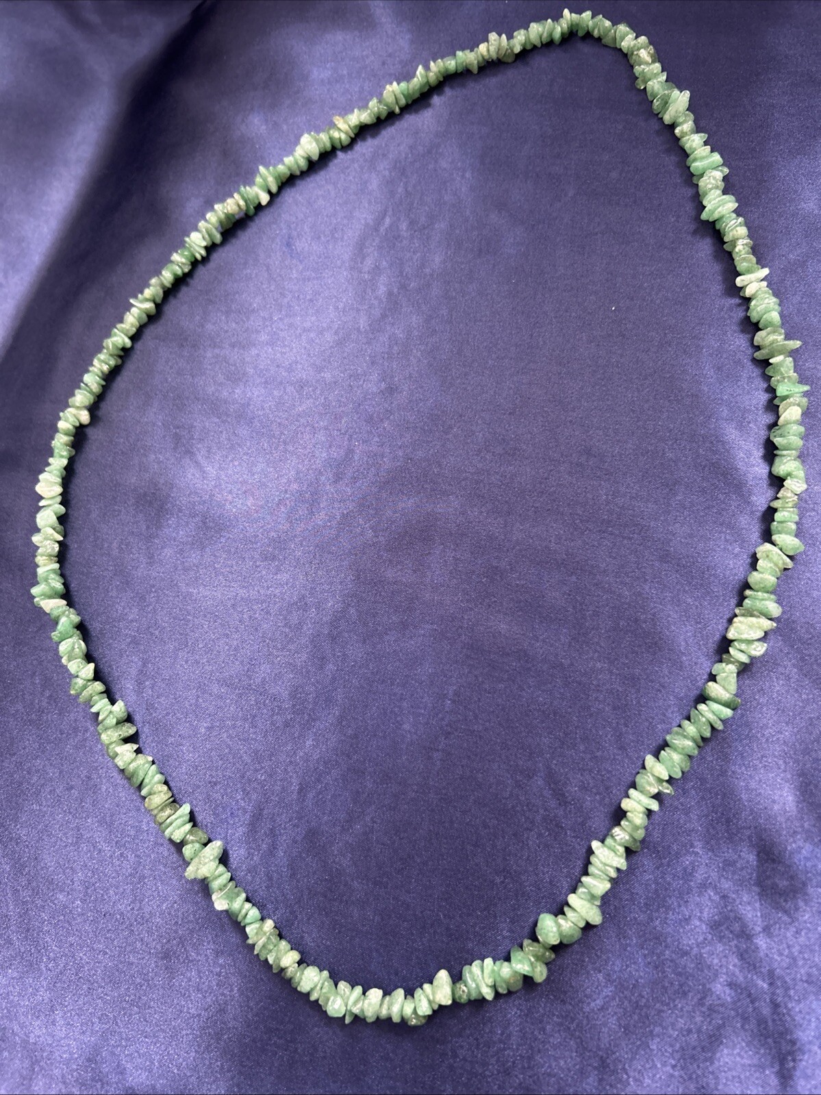 Vintage Jade Green Stone Chip Pebble Bead 36″ Long Necklace 76 grams
