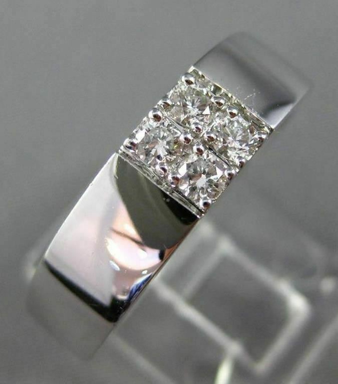 ESTATE .26CT DIAMOND 18K WHITE GOLD ROUND SQUARE 4 STONE MENS RING F/G VVS/VS