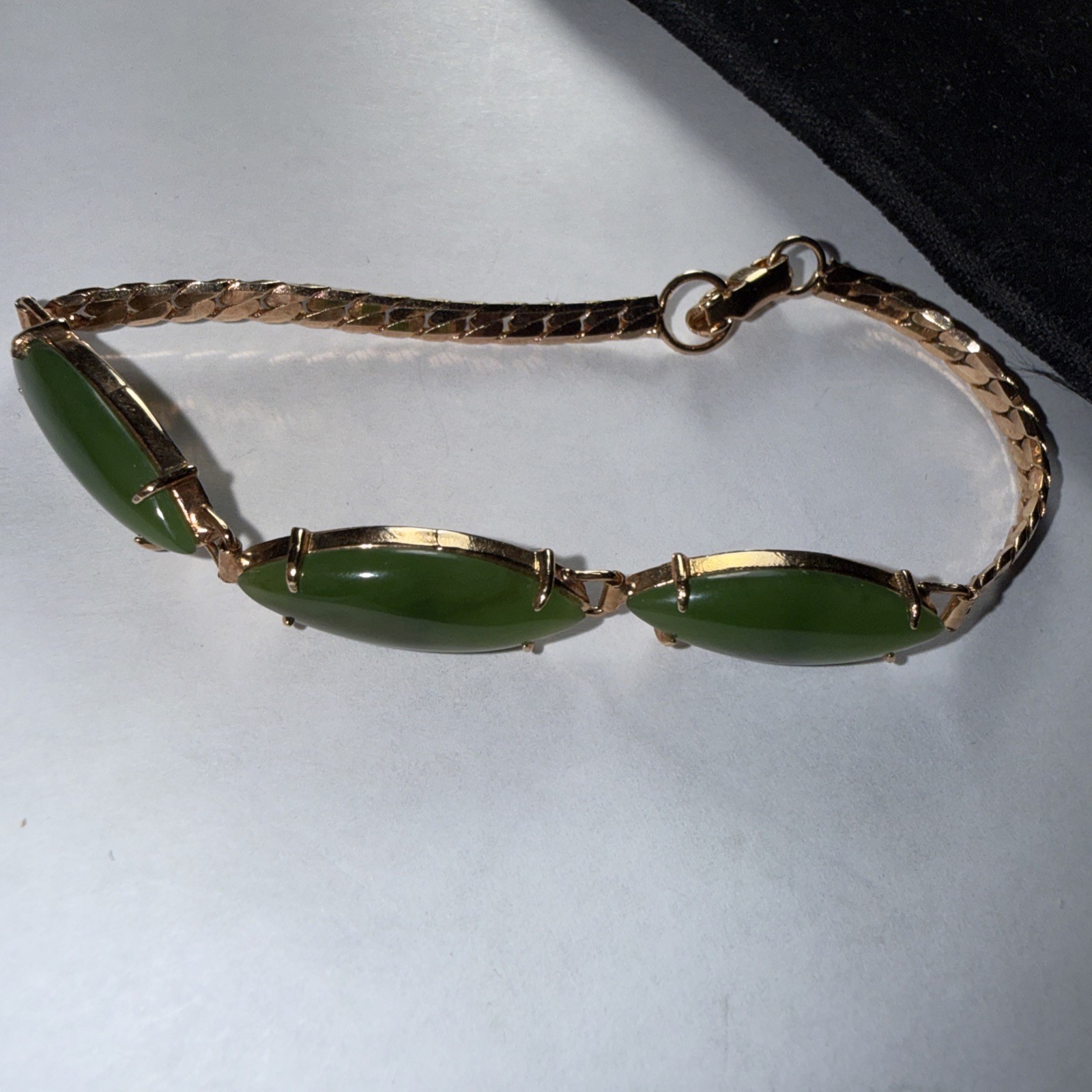Bracelet Jade Gold Filled Vintage Unused Old Stock Unmarked Big Cabochons 7.25”