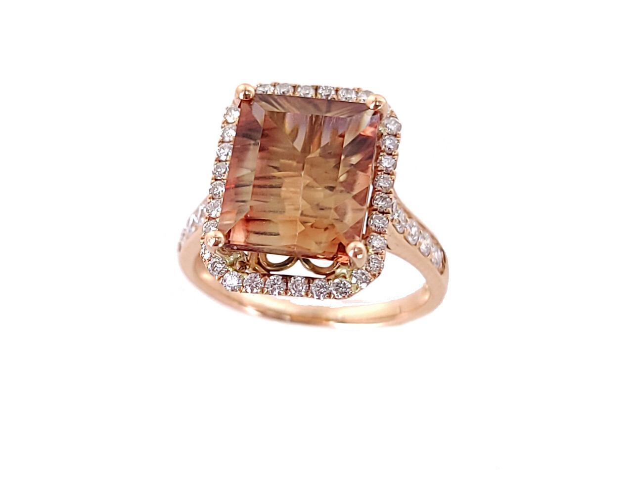 Estate 14k Rose Gold 3.8cttw Brown Peach Tourmaline Diamond Stunning Ring s 7.5