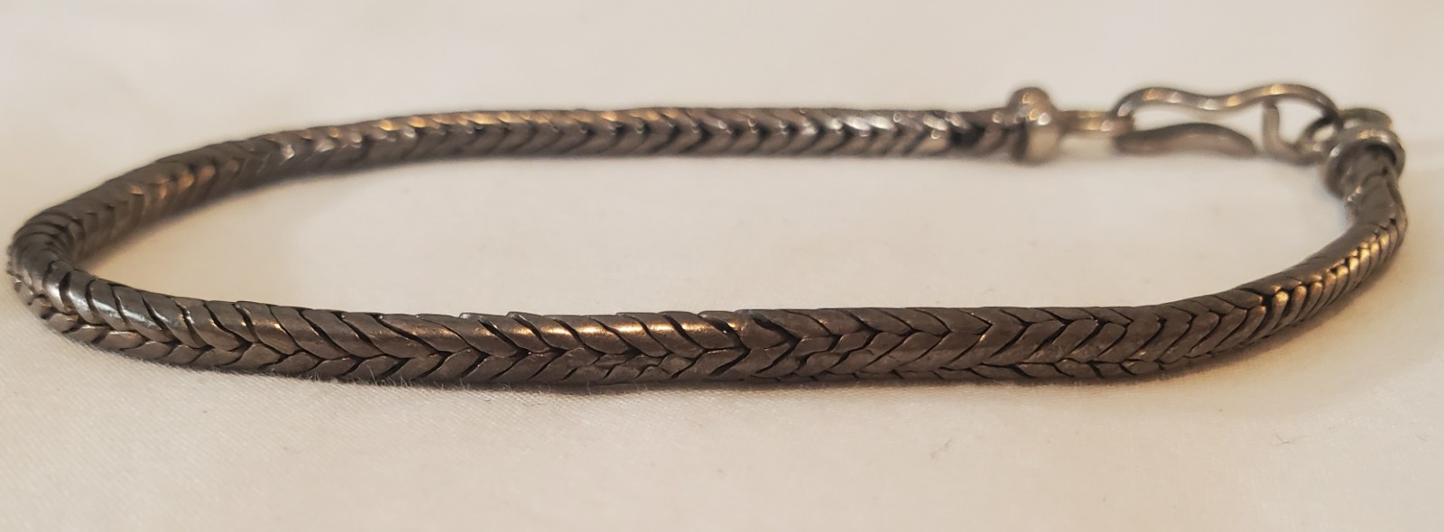 Vintage Sterling Silver Woven Chain Bracelet 9” Artisan Hook Clasp