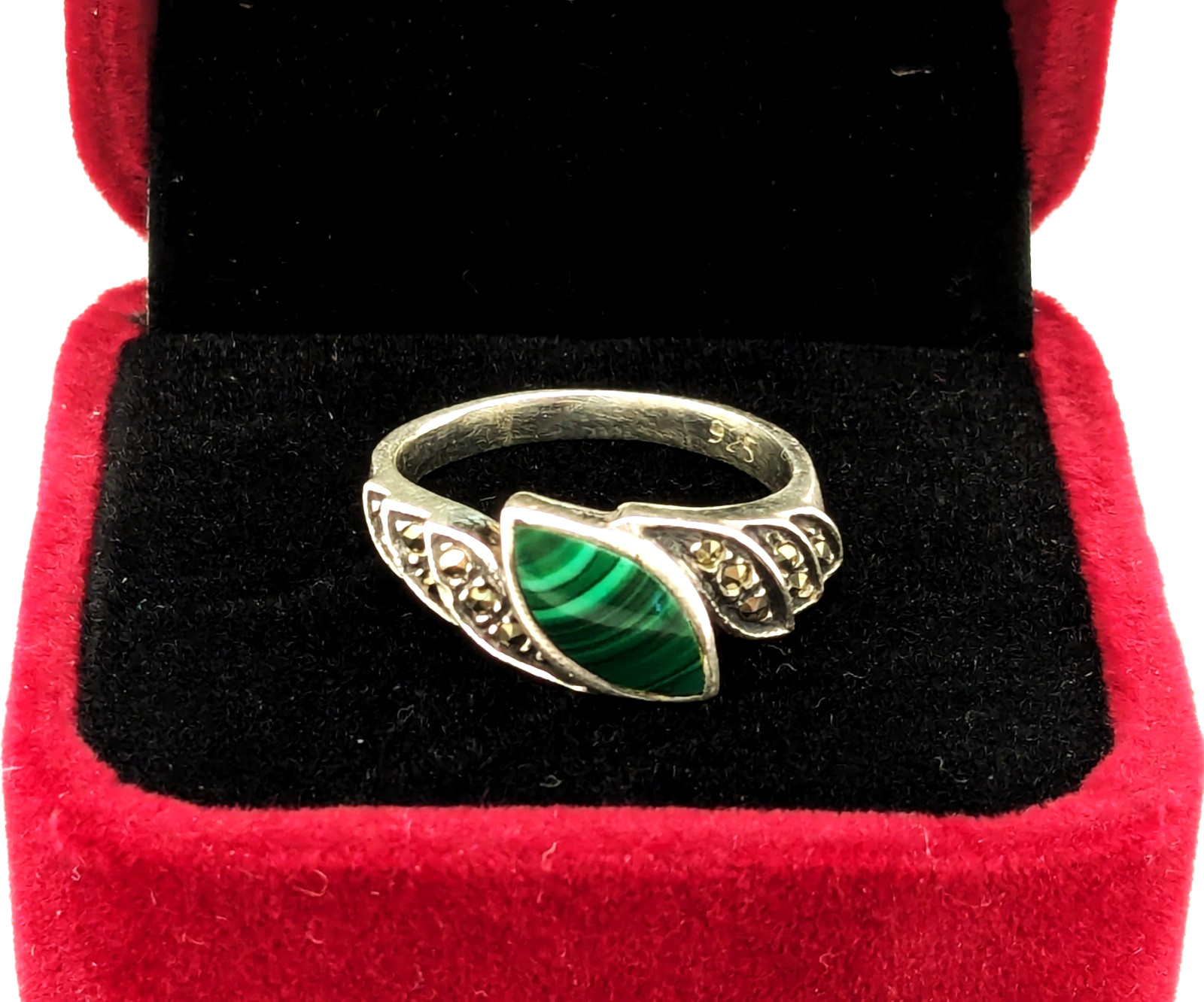 Vintage Elegant RING Silver 925 with Malachite stone -size: 7.25US (17.5mm)| #30