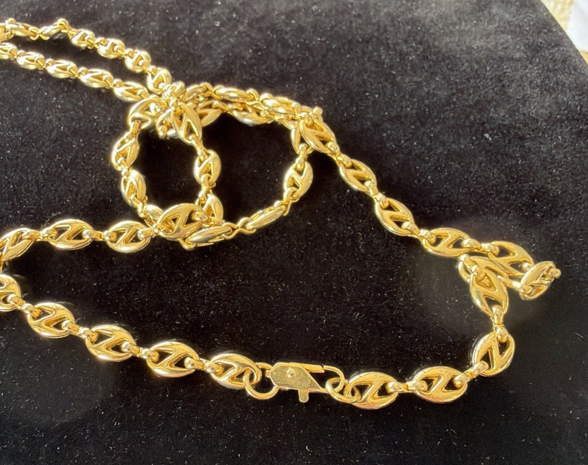 VTG Mariner/Anchor Link Necklace Shiny Gold Tone Chain Vintage Men/Women 24”