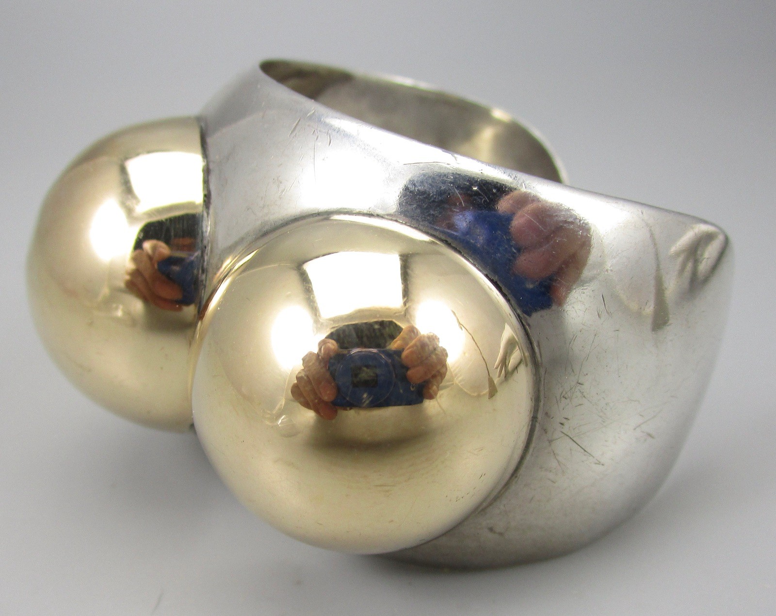 SUPER RARE HEAVY DIAN MALOUF STERLING SILVER 14K BALL CUFF BRACELET 102G