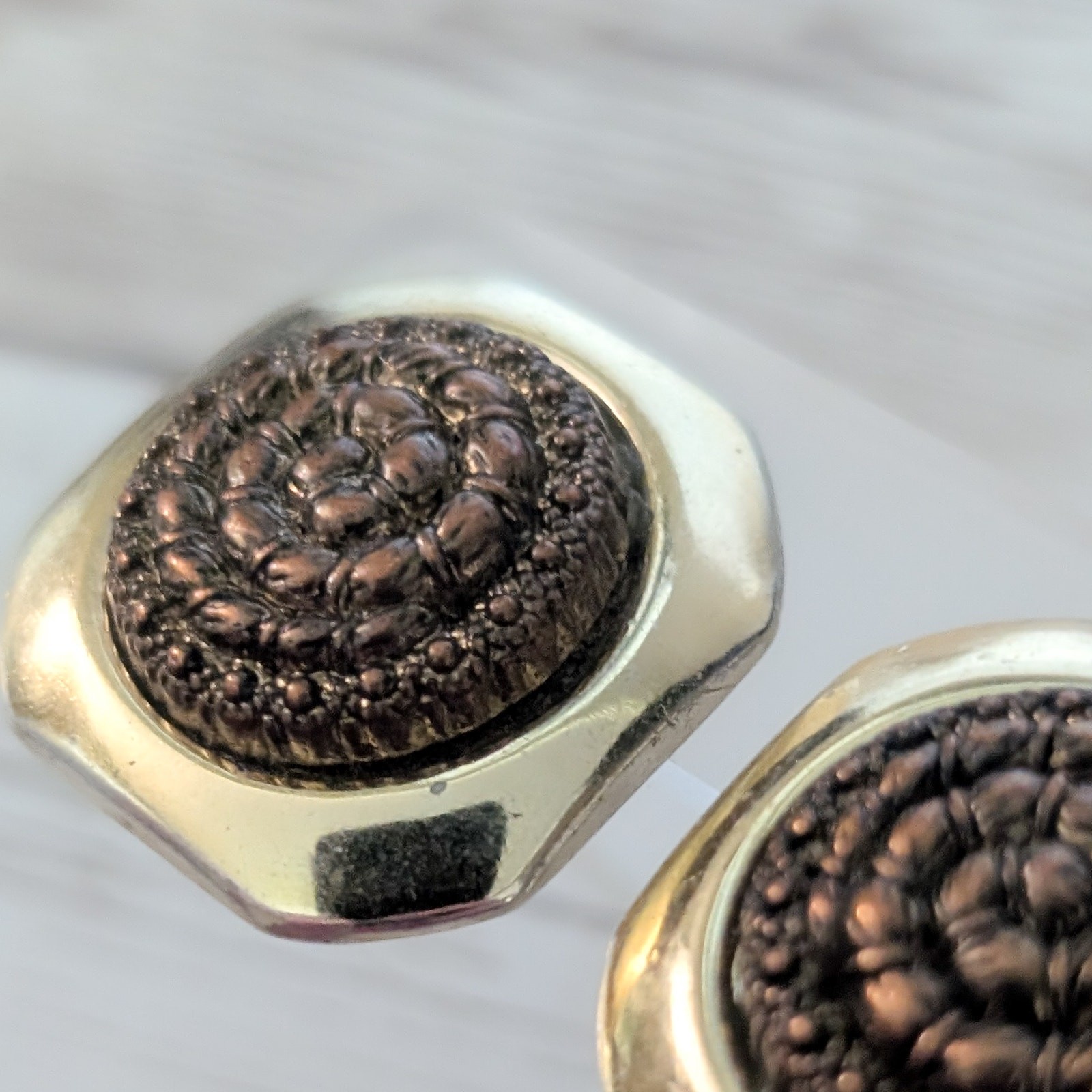 Vintage Clip On Earrings Brown Spiral Center with Gold Tone Unusual Halo