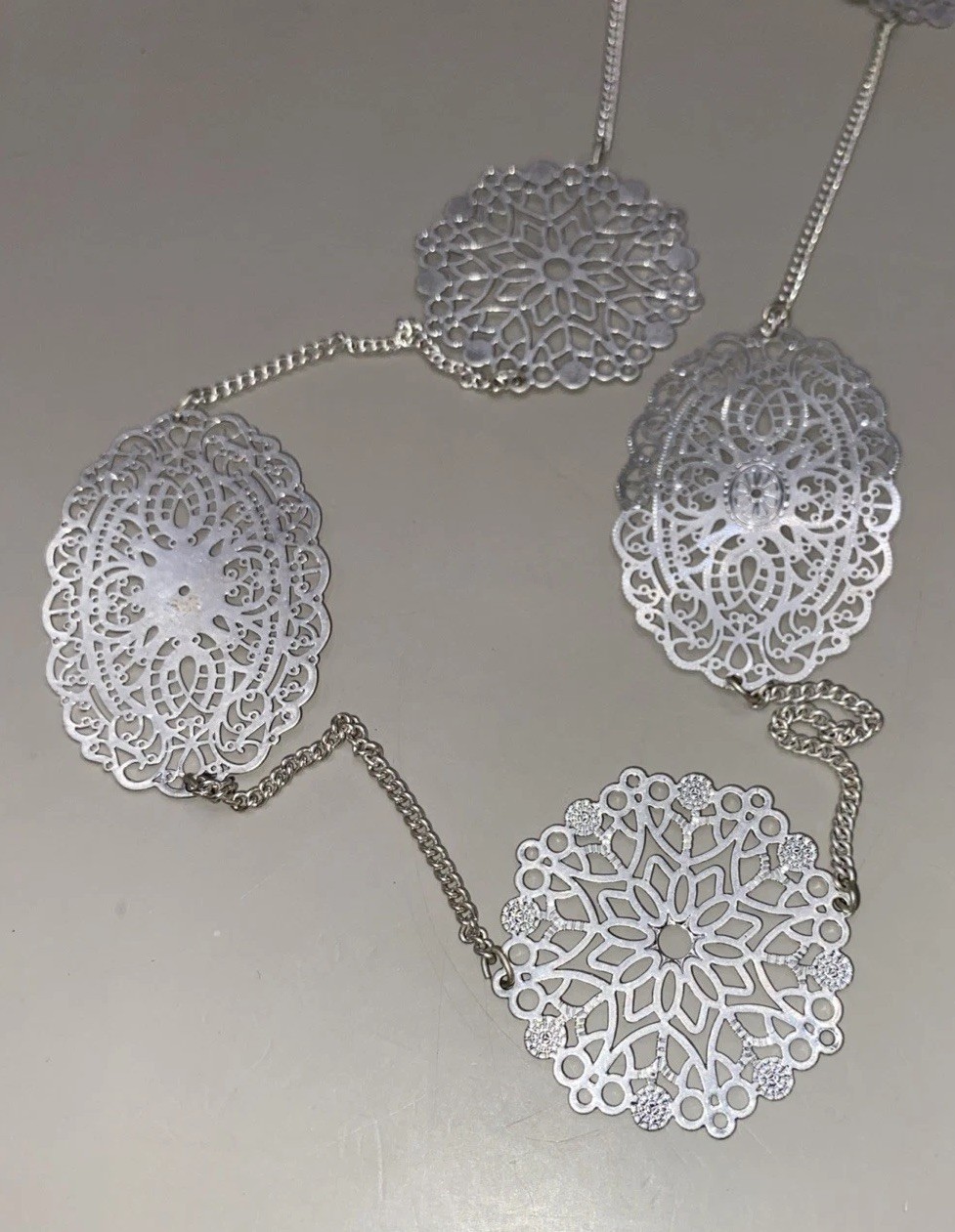 4 VTG Silver Tone Necklaces + Earrings Filigree Medallion Stella & Dot Rope GLAM