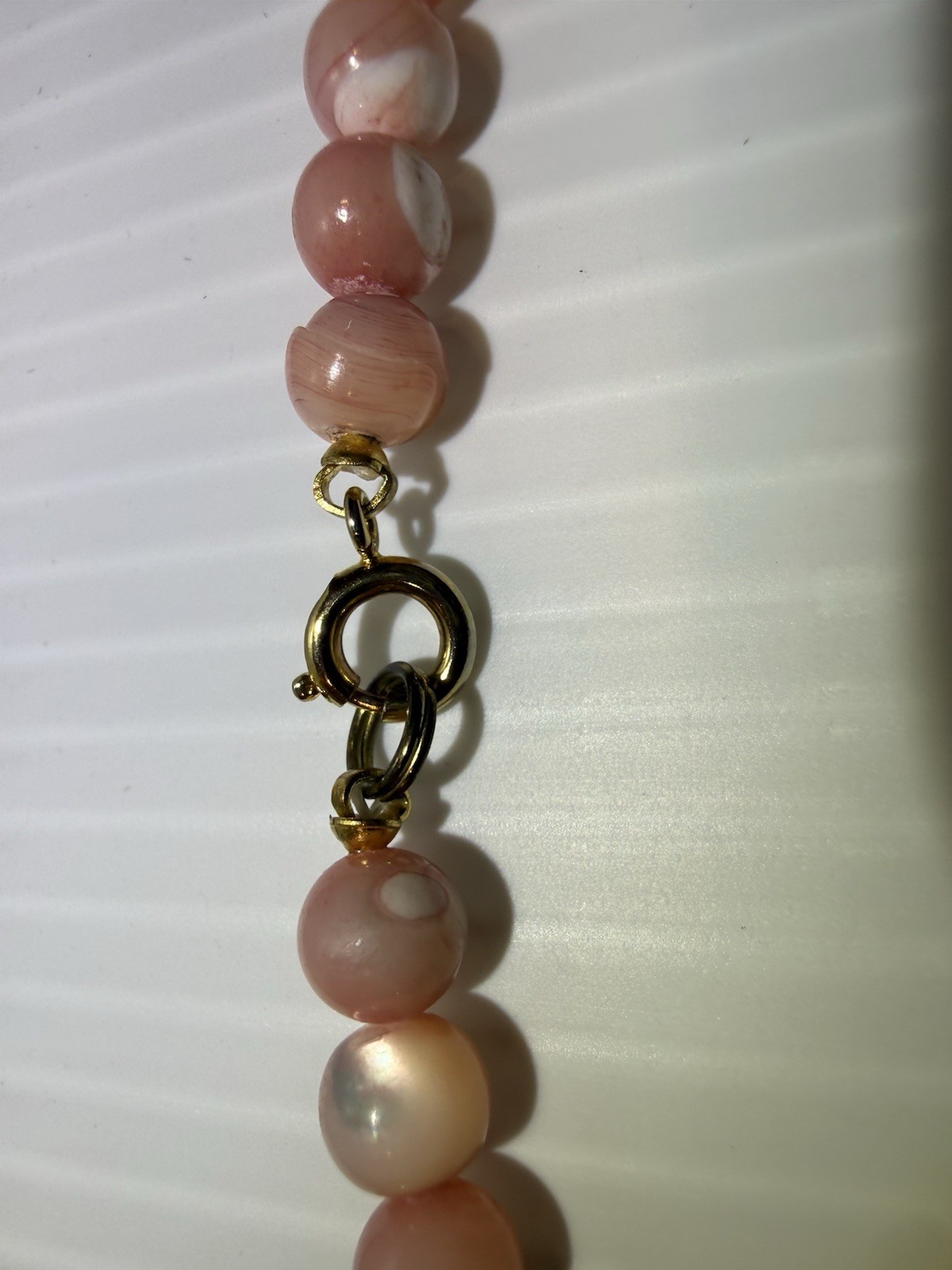 Vintage Pink Agate Bead Necklace Set 2pc Natural Stone 30in & 16.5in