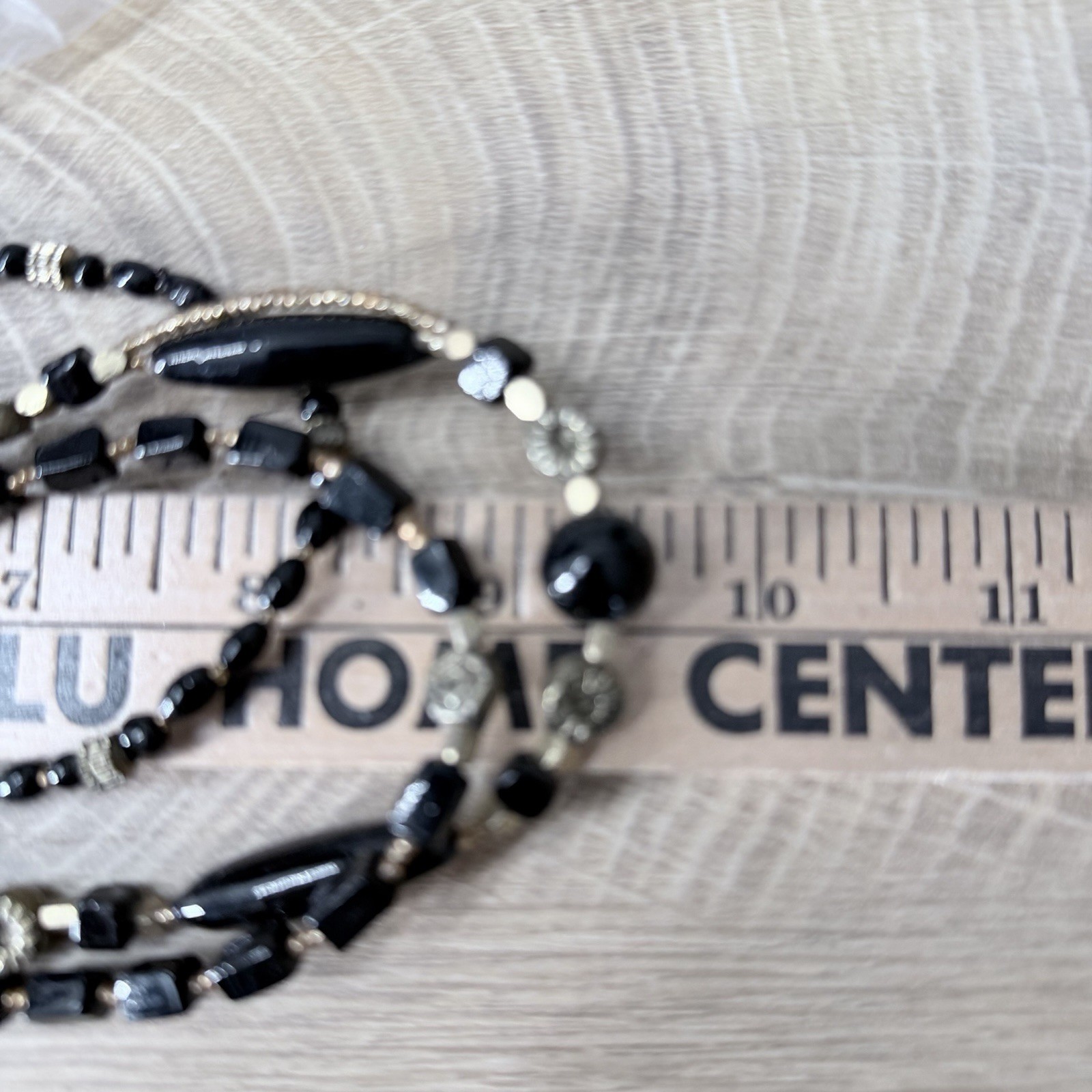 Black Gold Tone Layered Beaded Necklace Goth Boho Dark Academia Grunge Style