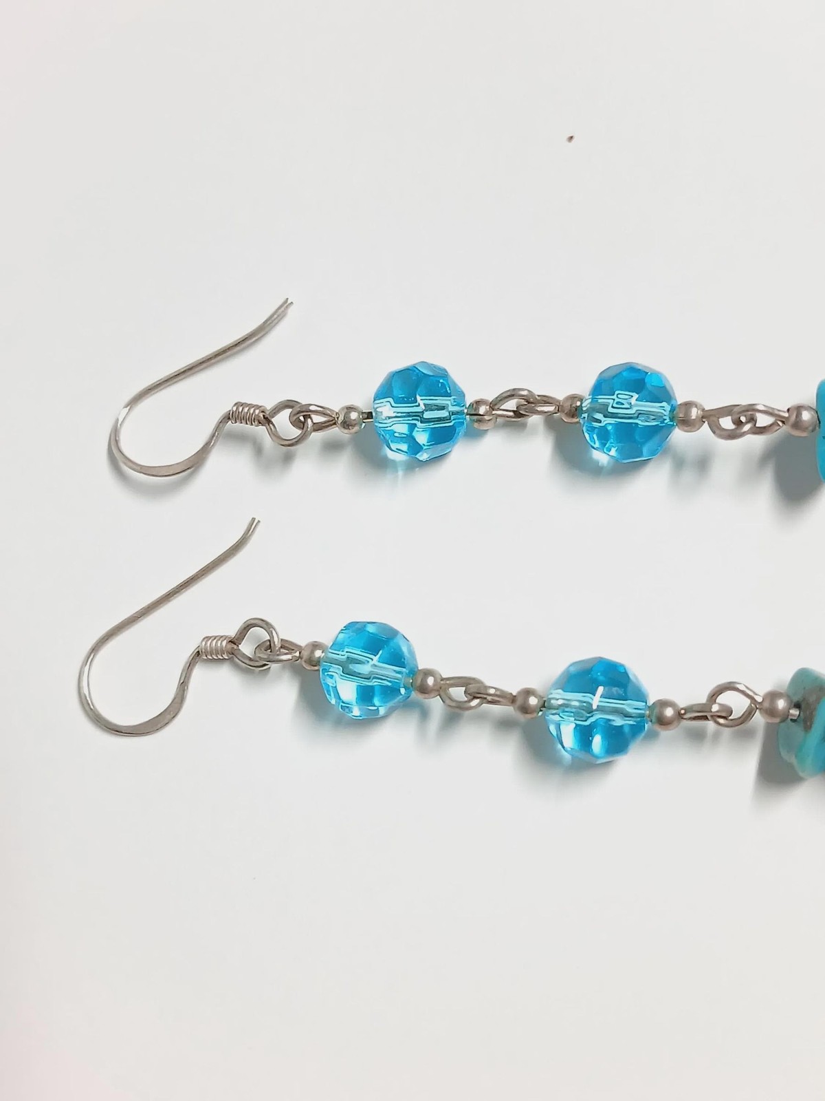 Sterling Silver Turquoise Chip Blue Crystal Dangle Earrings