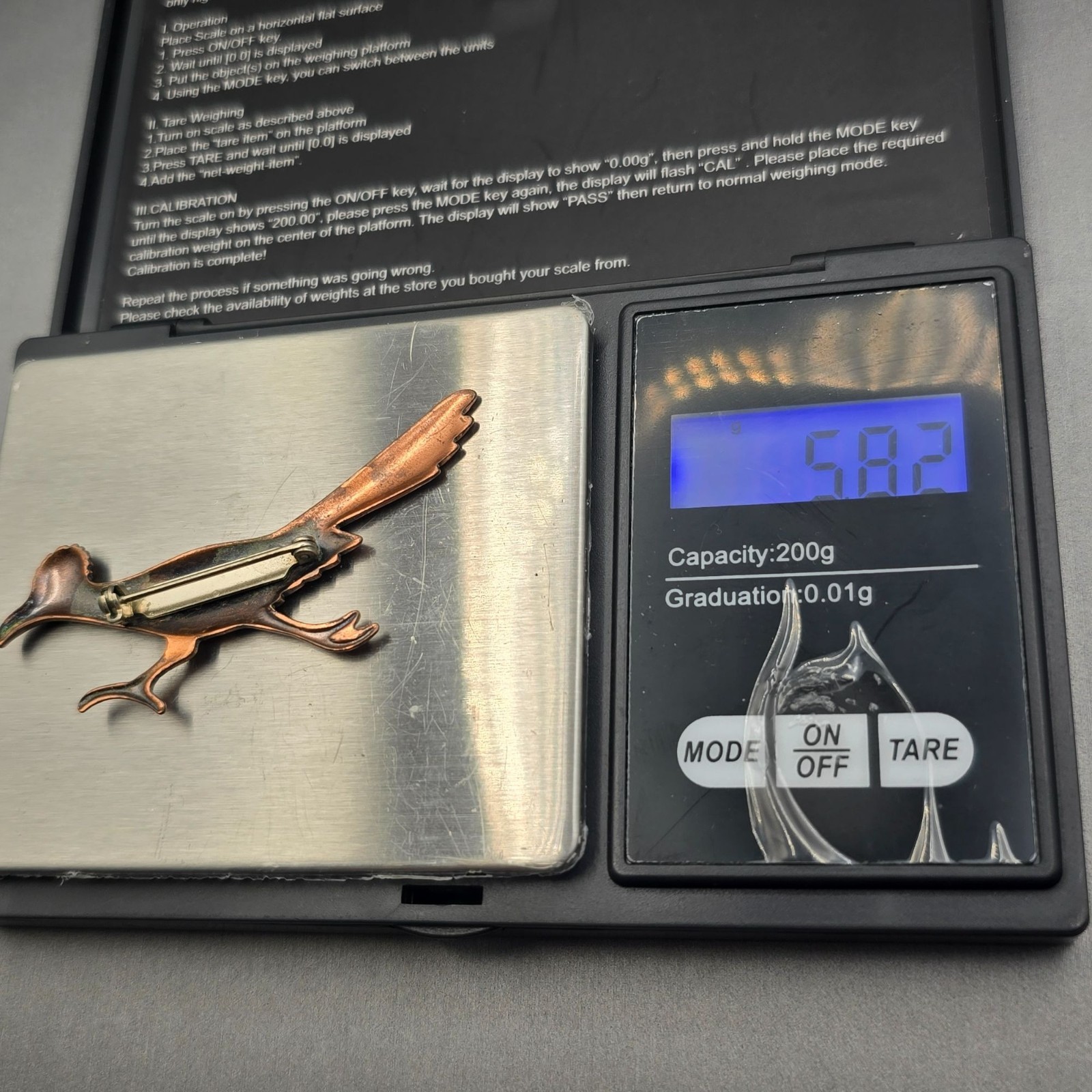 VTG Southwestern Copper Roadrunner Bird Brooch Pin 2.5″ Etched Pressed Metal 50s