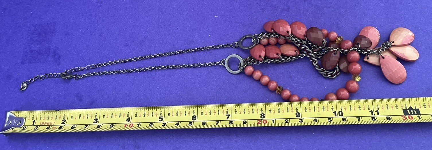 Vintage Acrylic Peach Pink Beaded Fringe Bib Multi Strand Dangle Necklace SALE!
