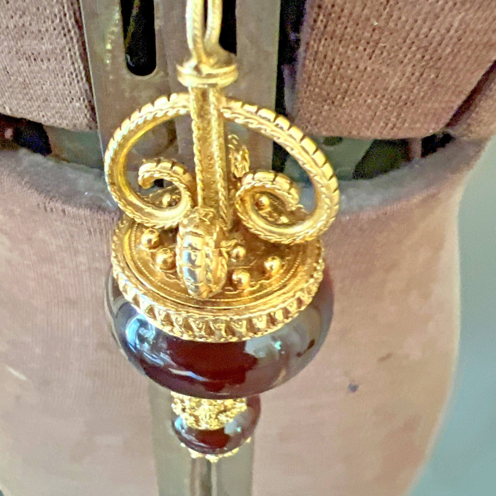 VTG SIGNED KENNETH LANE CARNELIAN RED AMBER GLASS BEAD PENDANT NECKLACE RARE 33″