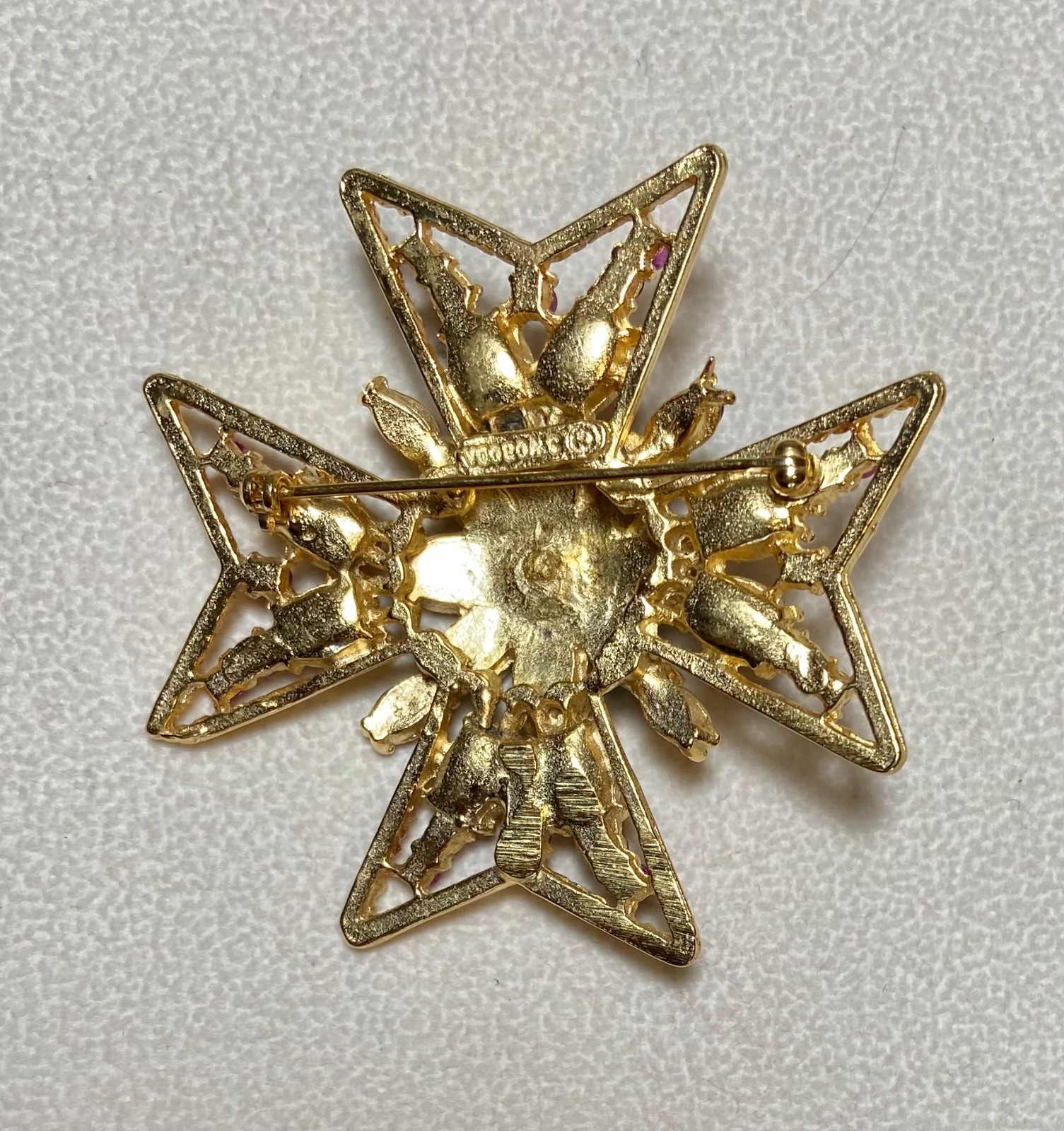 AUTHENTIC SWOBODA CROSS BROOCH ~GENUINE RUBY, EMERALD, SAPPHIRE, OPAL ~PRECIOUS!