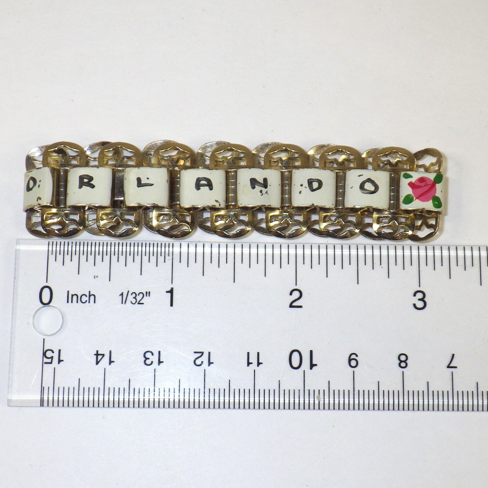 Orlando Florida gold tone hand painted souvenir bracelet Retro/Vintage 6.5″
